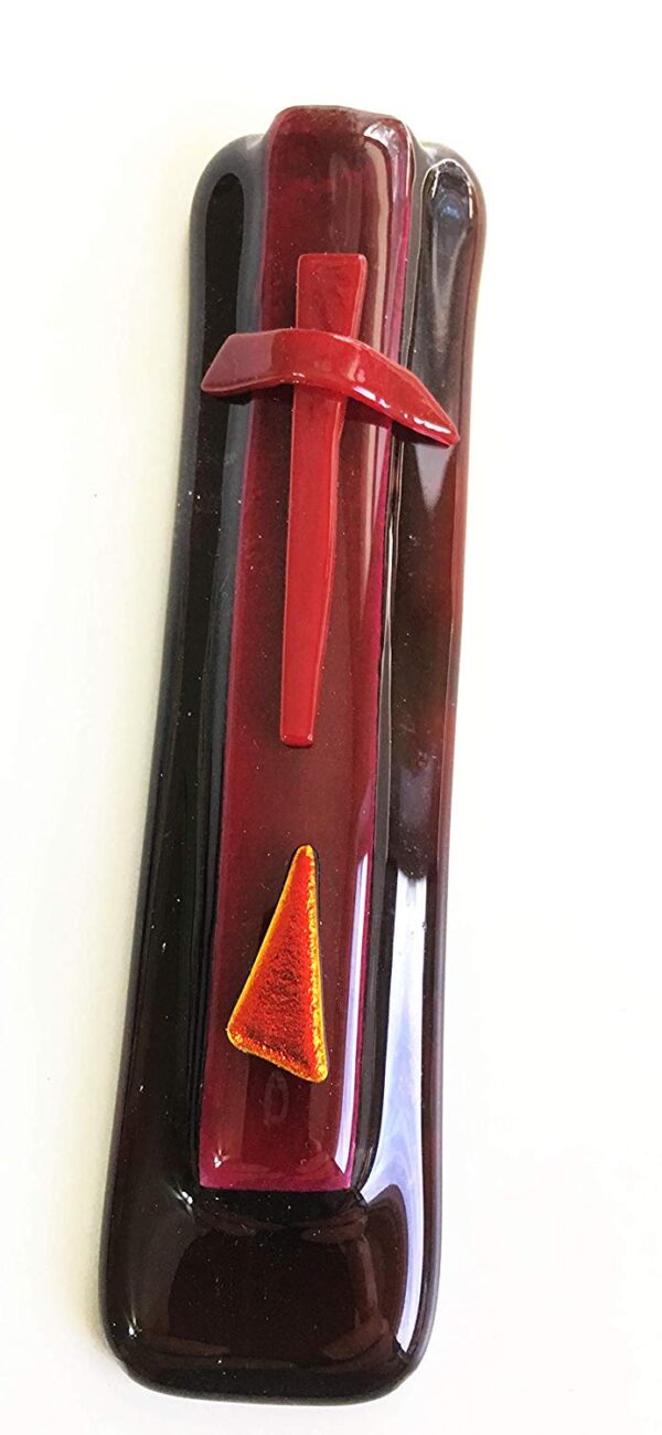 Fused Glass Christian Prayer House Blessing Dark Red with Dark Red Copper