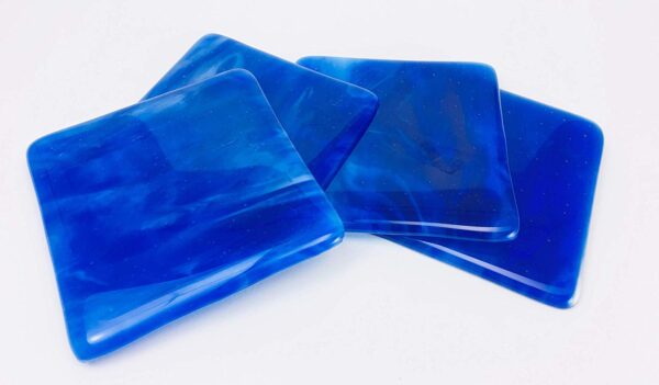 Coasters of Fused Glass in Blue with white accents (Set Of 4)