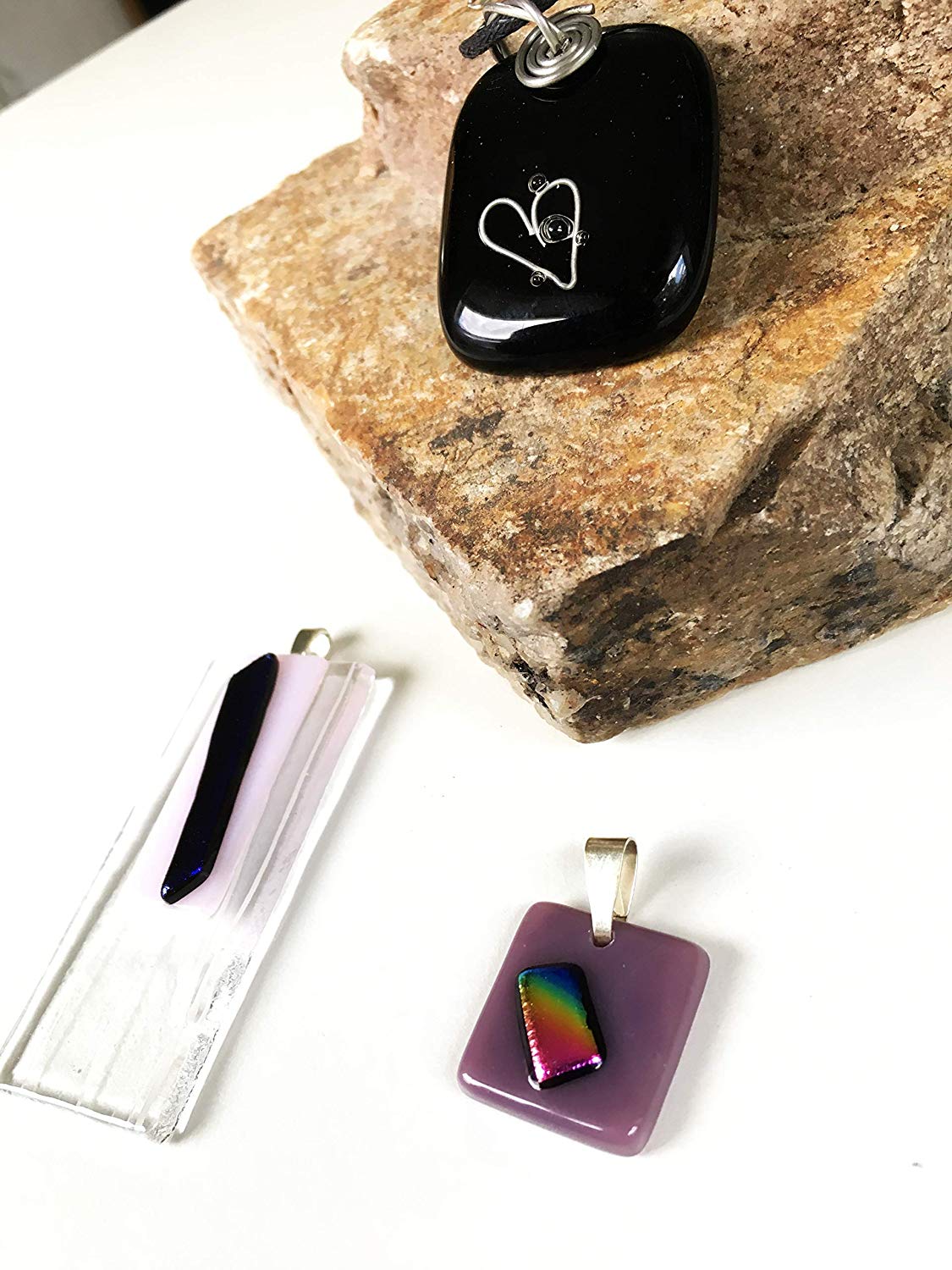 Fused Glass Pendant Necklace Set Of 3 Fused Glass Pendant Necklace Set Of 3