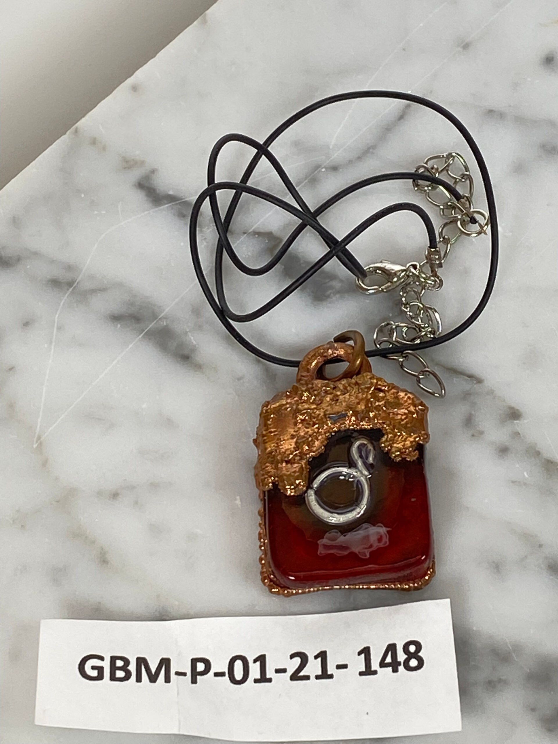 Electroformed Copper Pendant Fine Silver Heart Red Fused Glass Electroformed Copper Pendant Fine Silver Heart Red Fused Glass