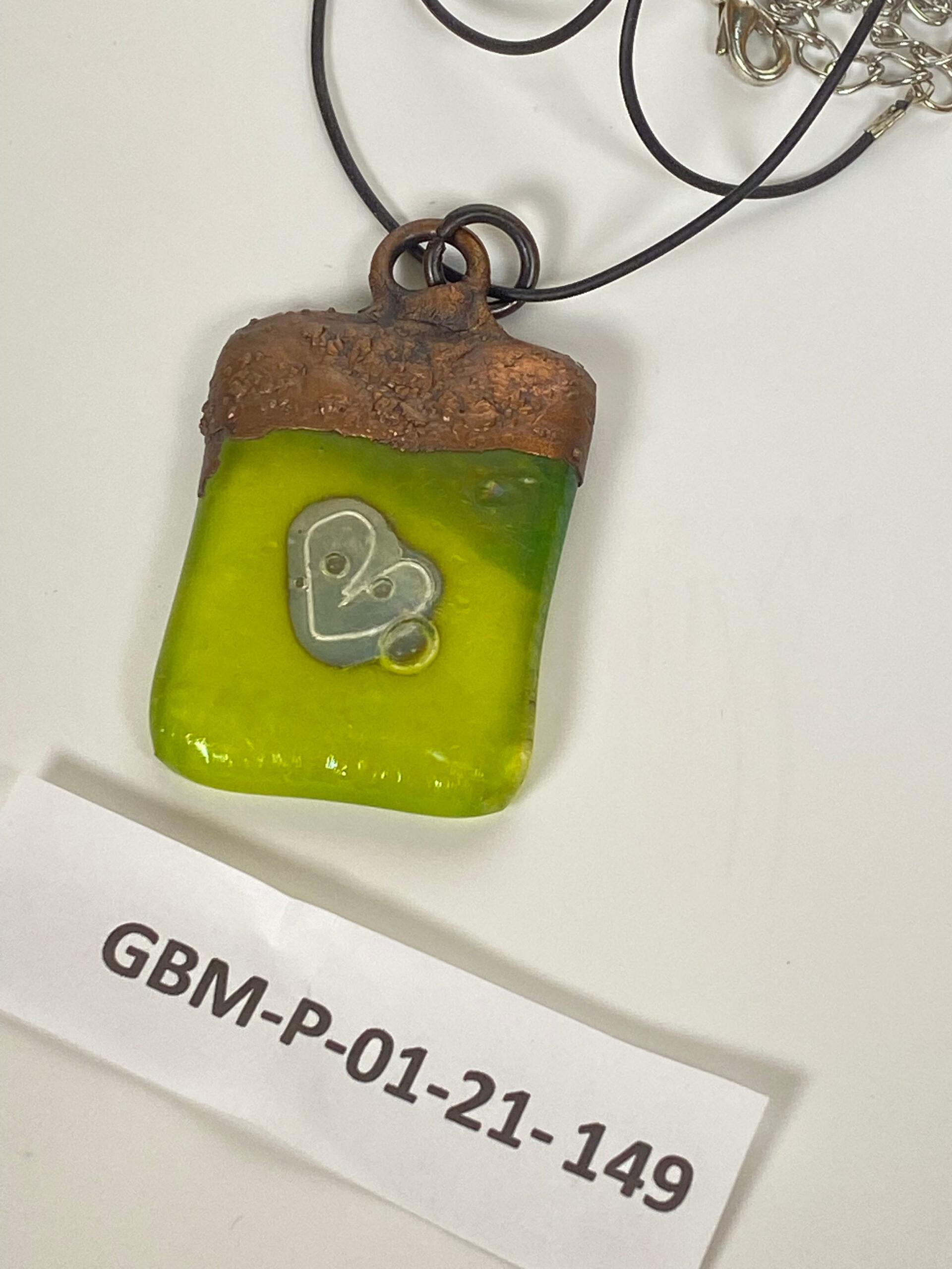 Electroformed Copper Pendant Fine Silver Heart Yellow Fused Glass Electroformed Copper Pendant Fine Silver Heart Yellow Fused Glass