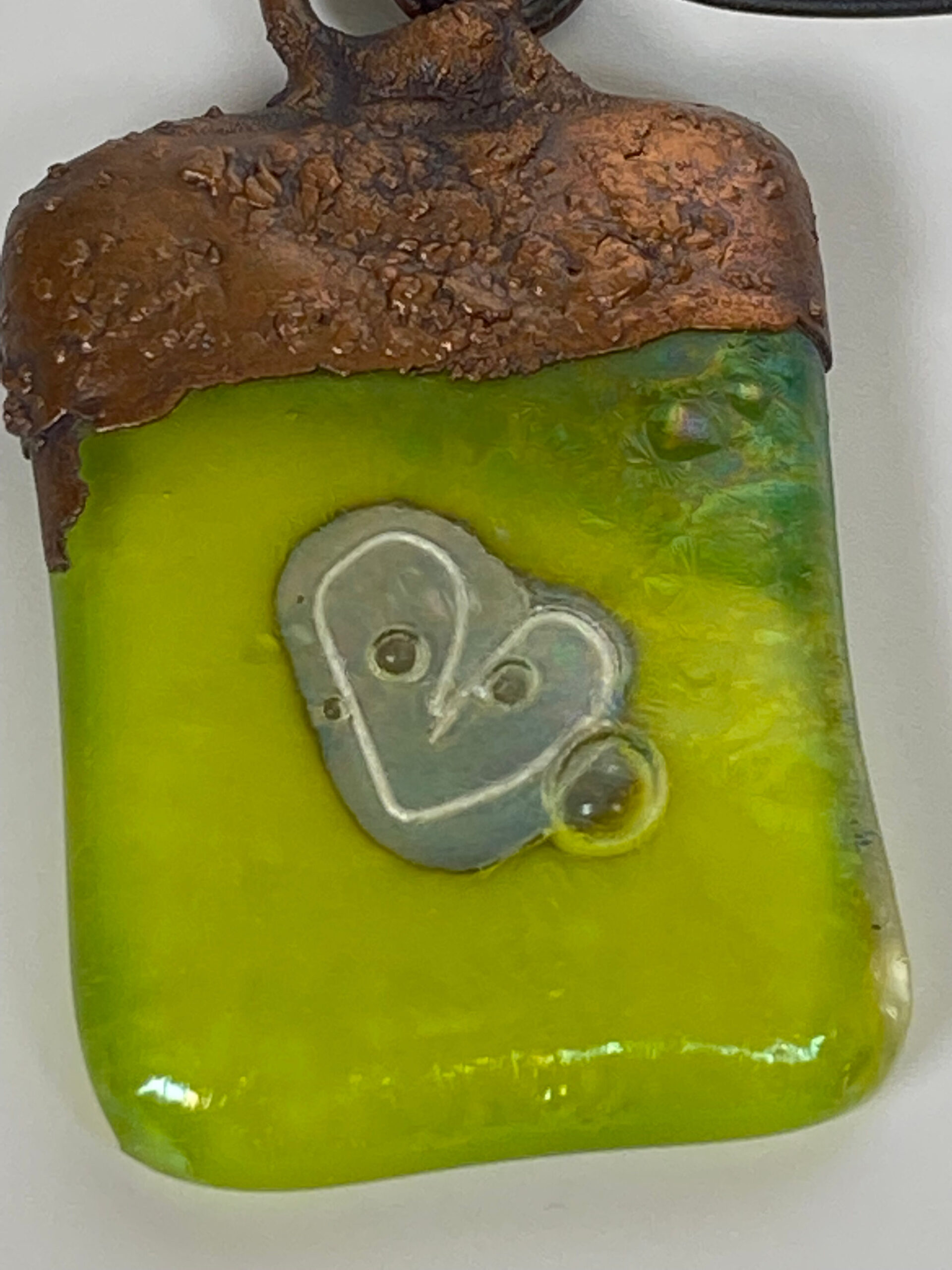 Electroformed Copper Pendant Fine Silver Heart Yellow Fused Glass Electroformed Copper Pendant Fine Silver Heart Yellow Fused Glass