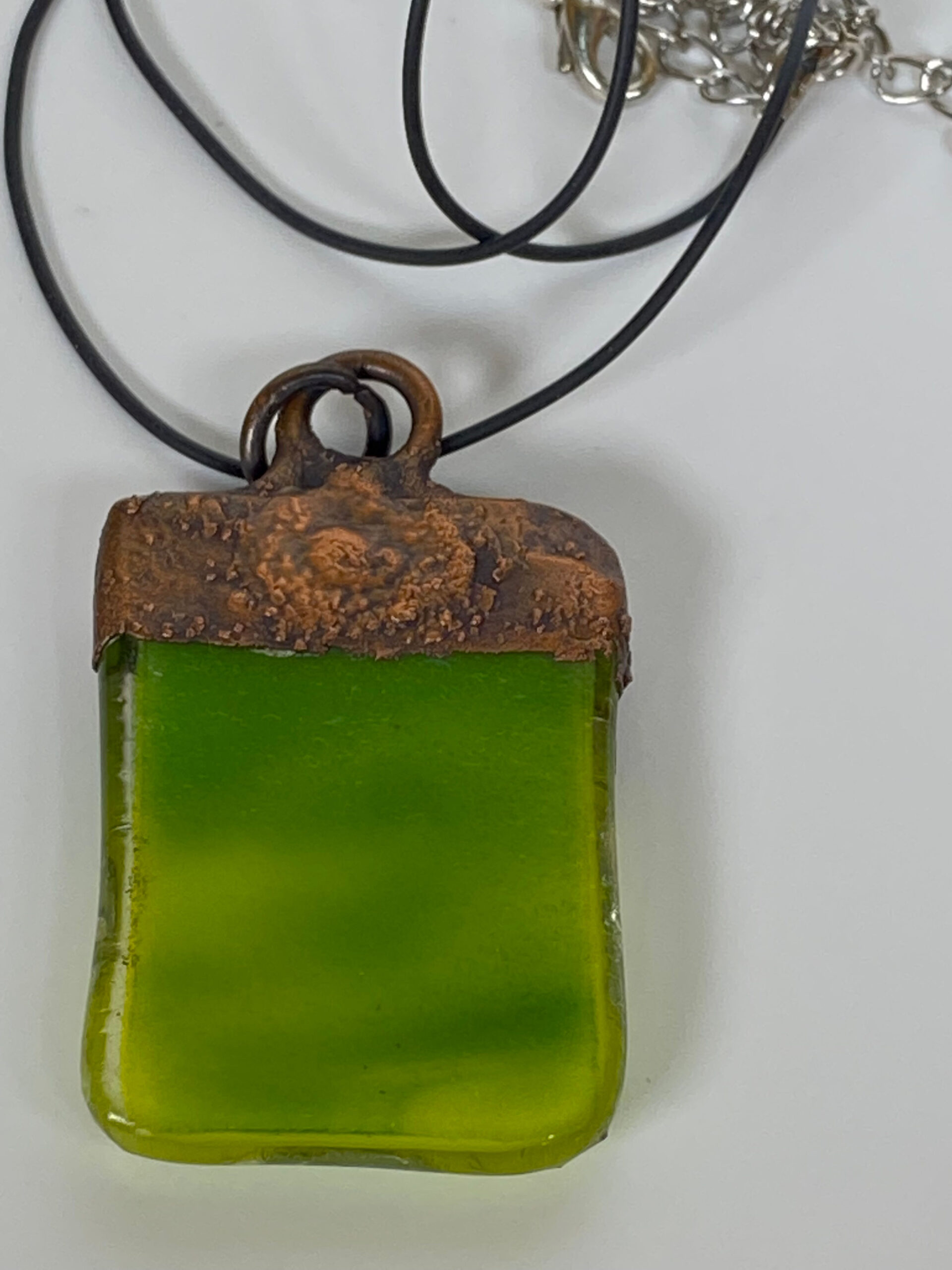 Electroformed Copper Pendant Fine Silver Heart Yellow Fused Glass Electroformed Copper Pendant Fine Silver Heart Yellow Fused Glass