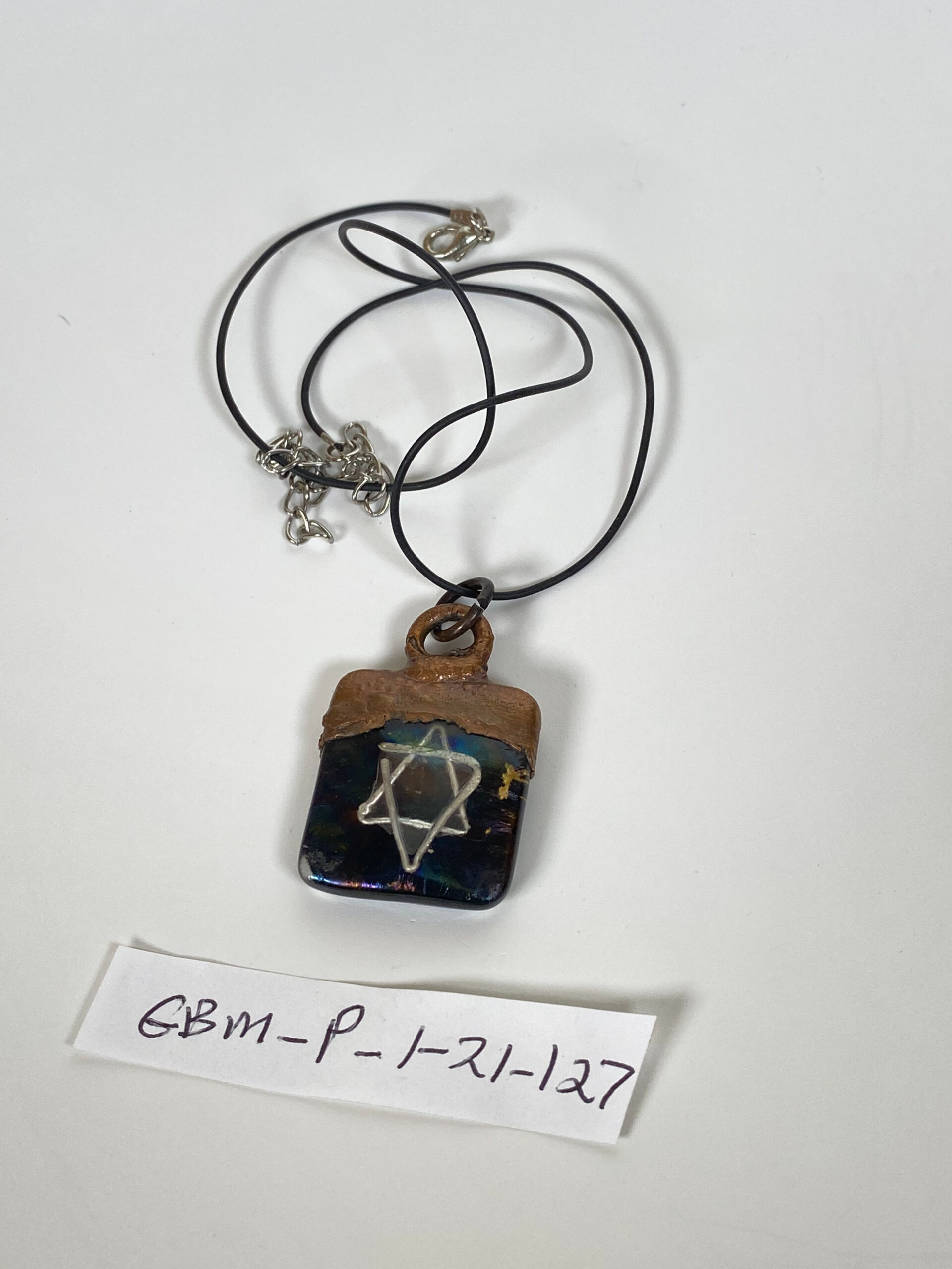 Electroformed Copper Pendant Fine Silver Black Star Of David Fused Glass Electroformed Copper Pendant Fine Silver Black Star Of David Fused Glass