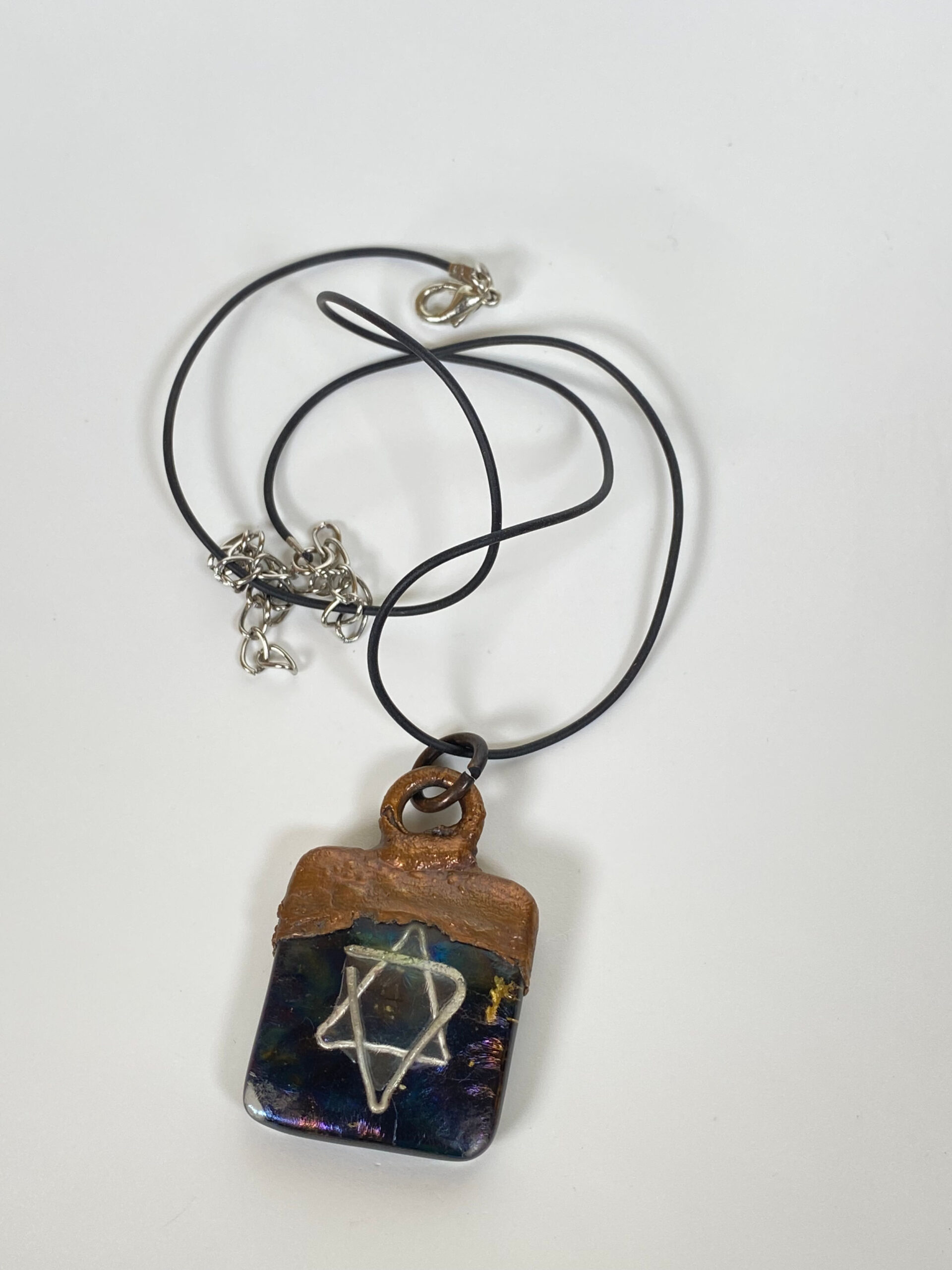 Electroformed Copper Pendant Fine Silver Black Star Of David Fused Glass Electroformed Copper Pendant Fine Silver Black Star Of David Fused Glass