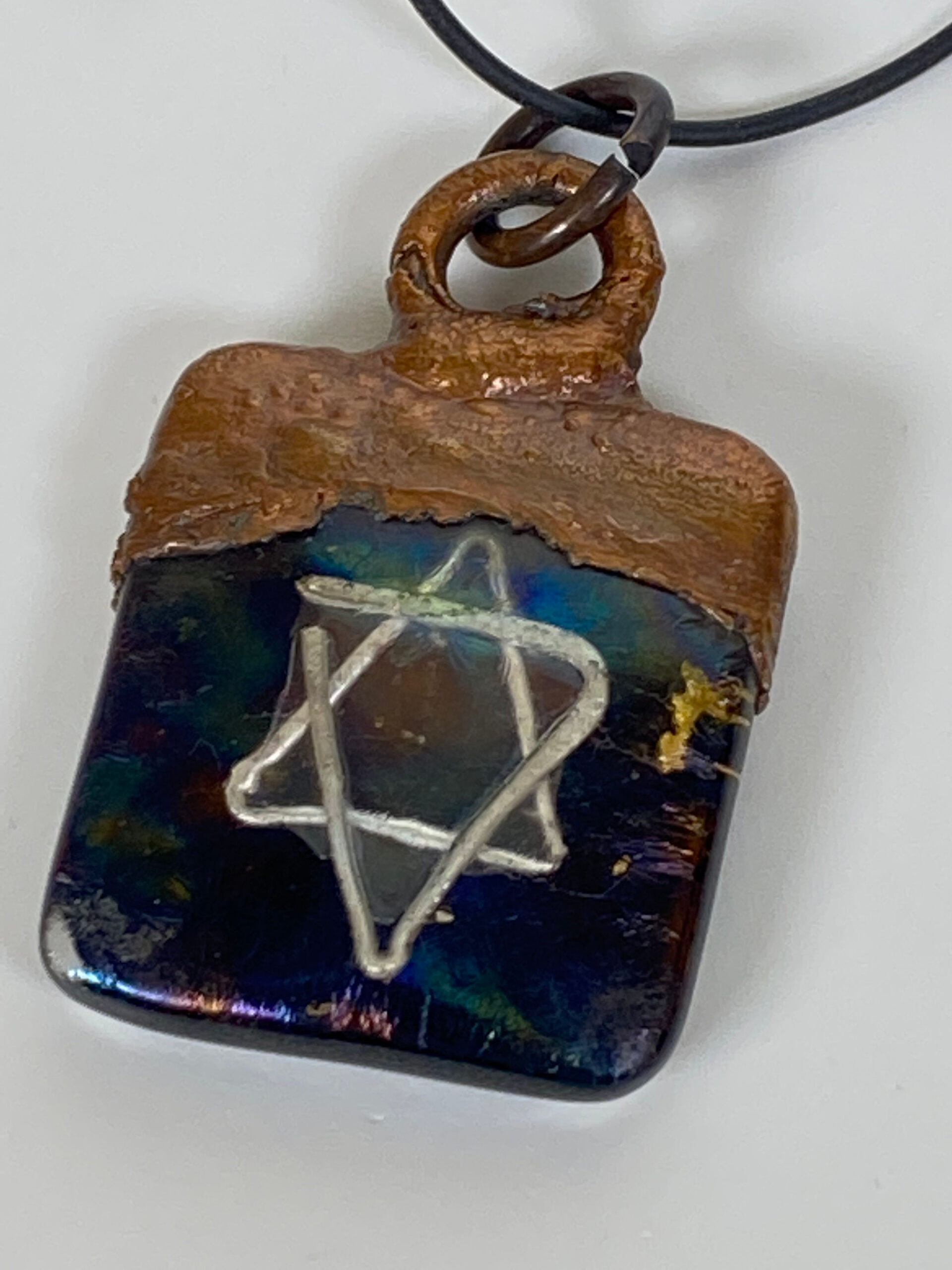 Electroformed Copper Pendant Fine Silver Black Star Of David Fused Glass Electroformed Copper Pendant Fine Silver Black Star Of David Fused Glass