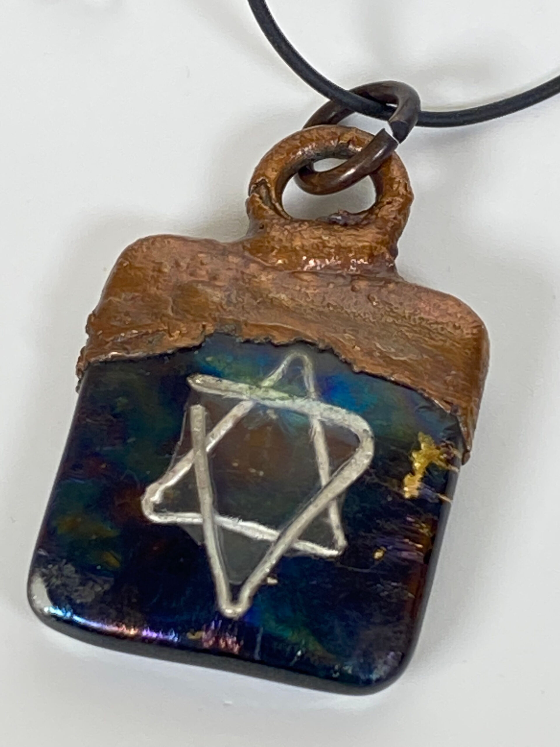Electroformed Copper Pendant Fine Silver Black Star Of David Fused Glass Electroformed Copper Pendant Fine Silver Black Star Of David Fused Glass