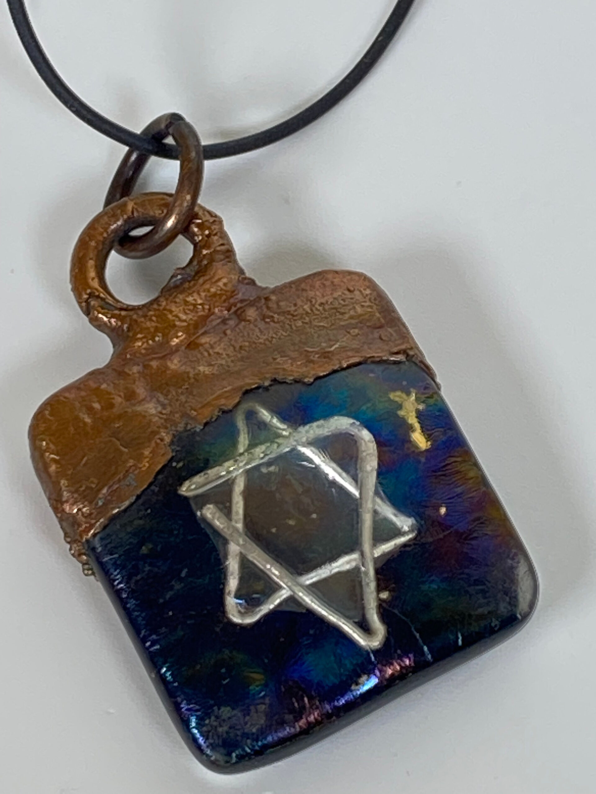 Electroformed Copper Pendant Fine Silver Black Star Of David Fused Glass Electroformed Copper Pendant Fine Silver Black Star Of David Fused Glass