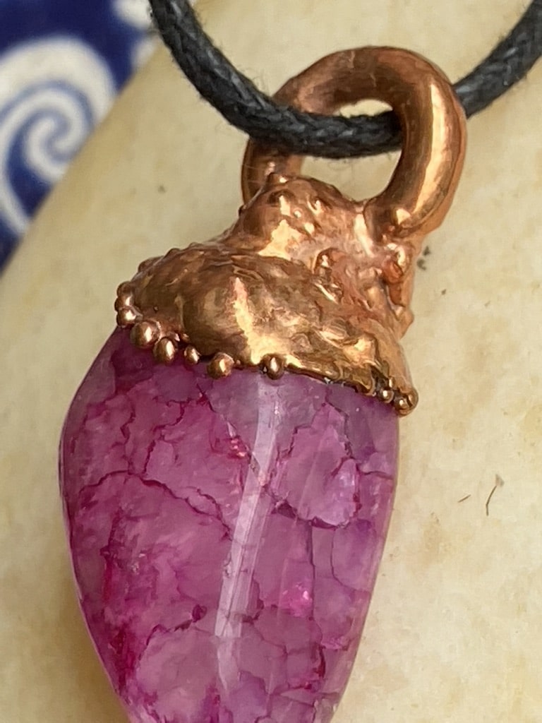 Statement-Making Electroformed Copper Lepidolite Pendant Statement-Making Electroformed Copper Lepidolite Pendant