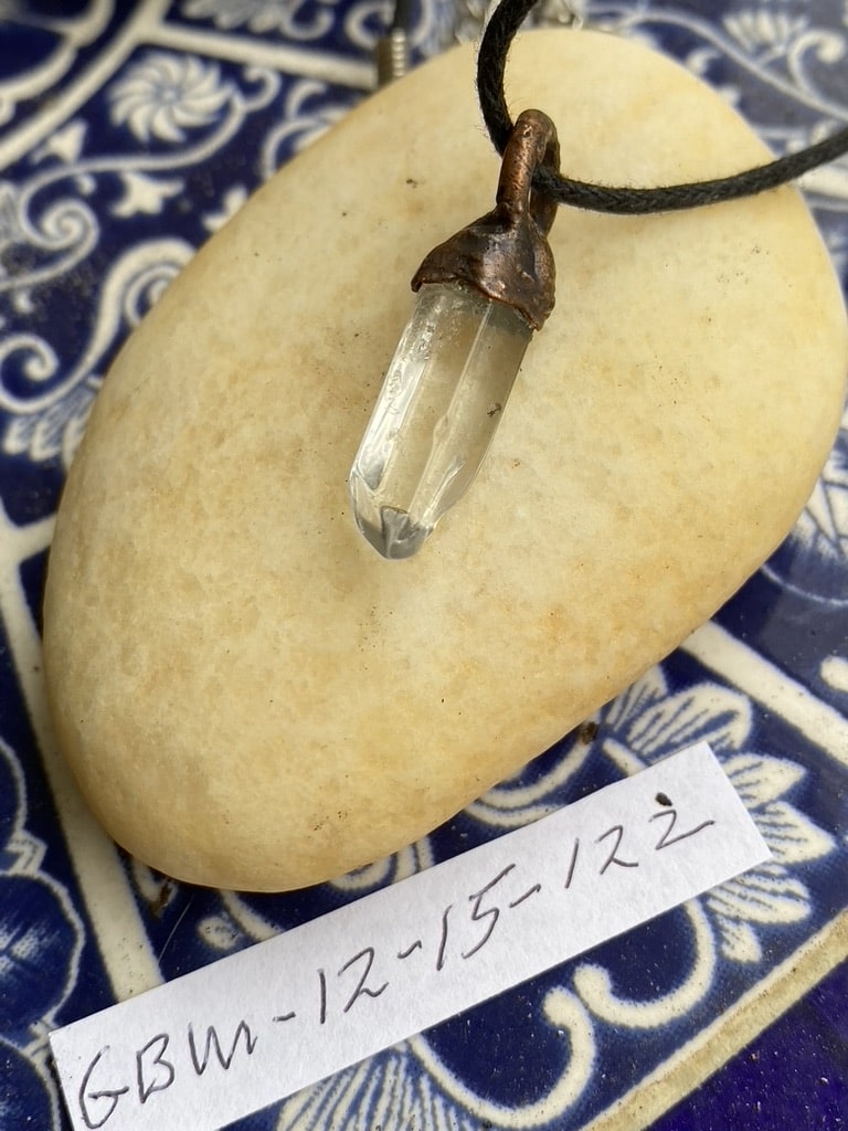 Electroformed Copper Pendant Featuring Natural Crystal White Quartz Small Points Electroformed Copper Pendant Featuring Natural Crystal White Quartz Small Points