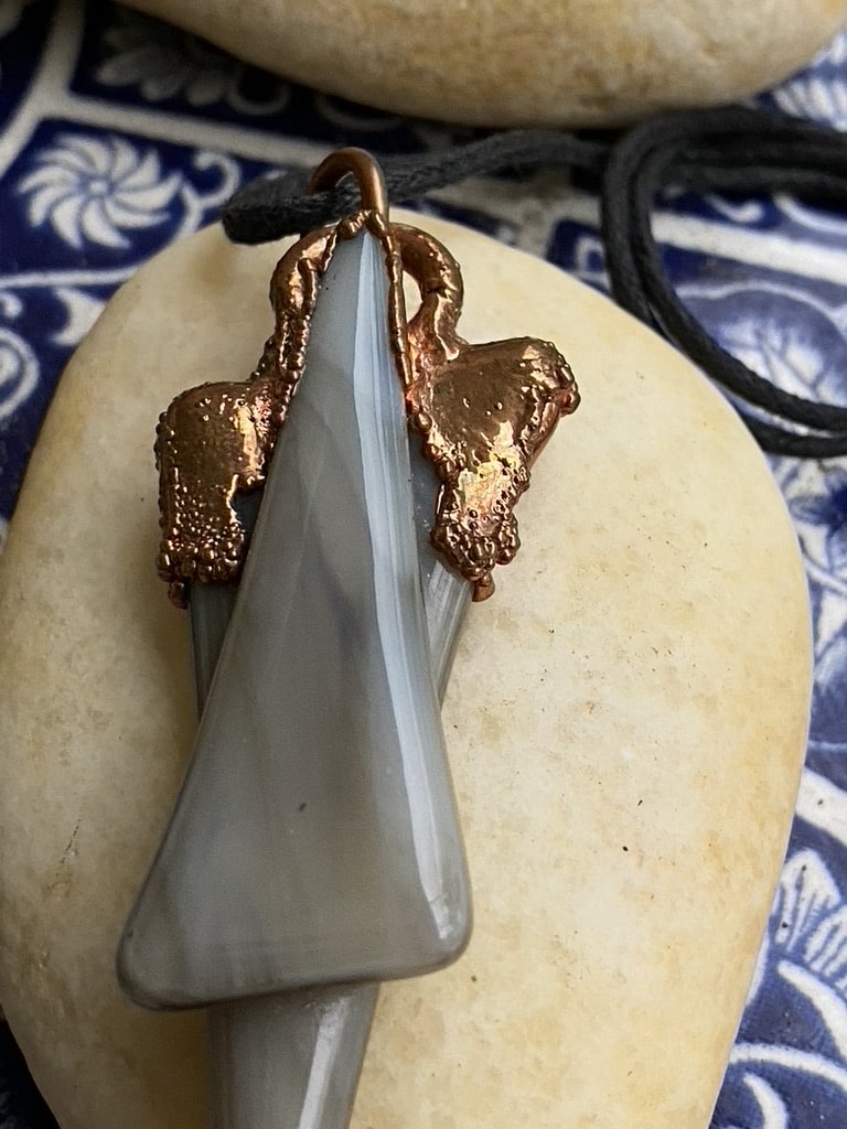 Electroformed Star Of David Copper Pendant Gray Fused Glass