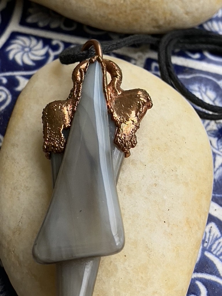 Electroformed Star Of David Copper Pendant Gray Fused Glass