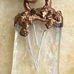 Modern Jewish Fine Silver Shin Pendant with Electroformed Copper and Fused Glass