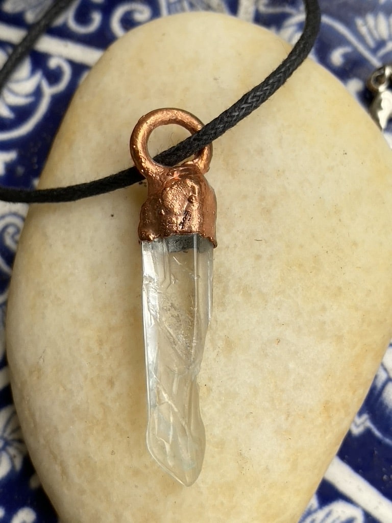 Electroformed Copper Pendant Featuring Natural Crystal White Quartz Small Points Electroformed Copper Pendant Featuring Natural Crystal White Quartz Small Points