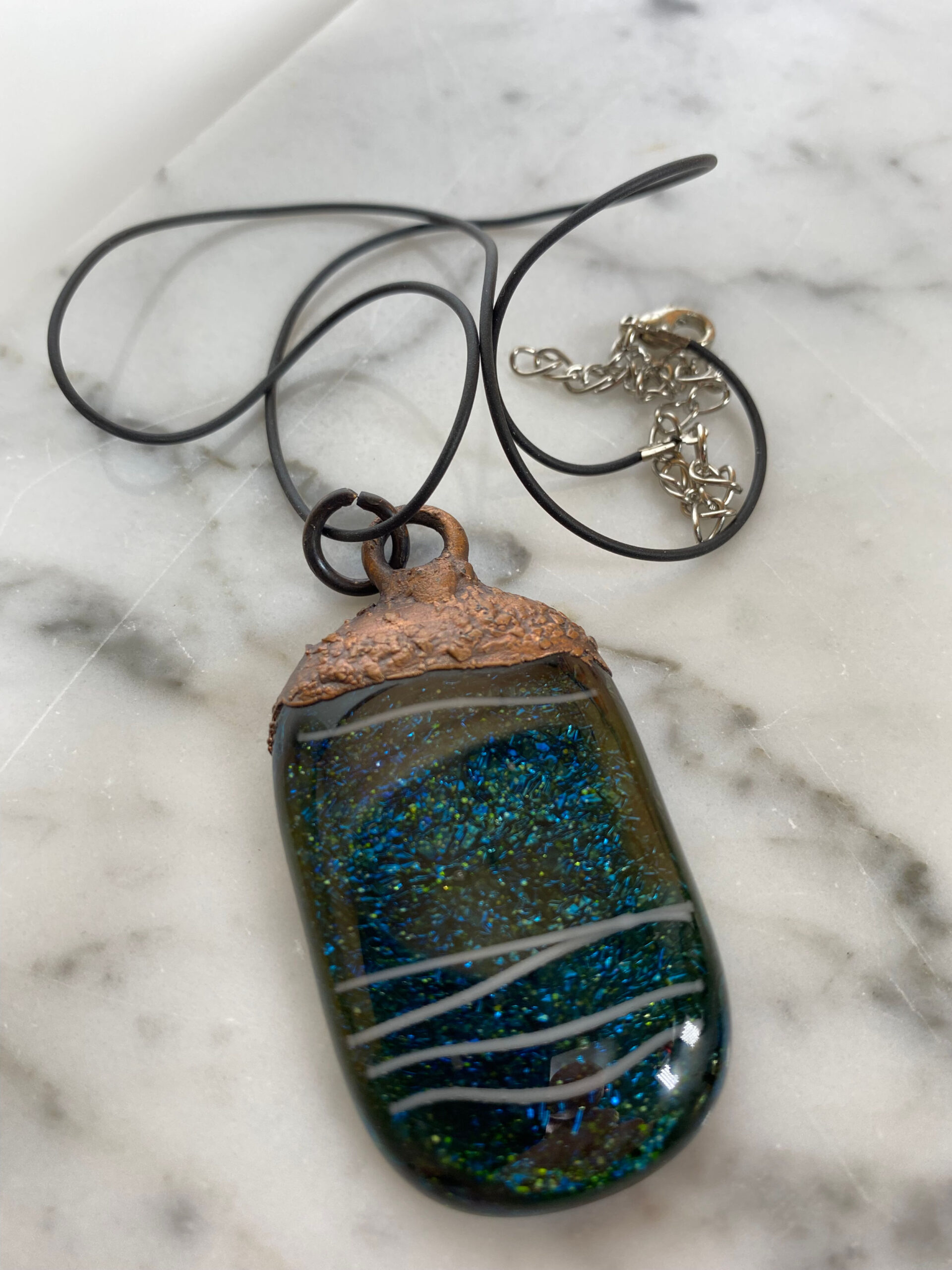 Electroformed Copper Pendant Green Fused Glass Electroformed Copper Pendant Green Fused Glass