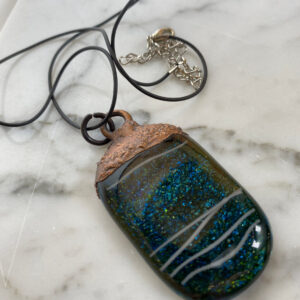 Electroformed Copper Pendant Green Fused Glass