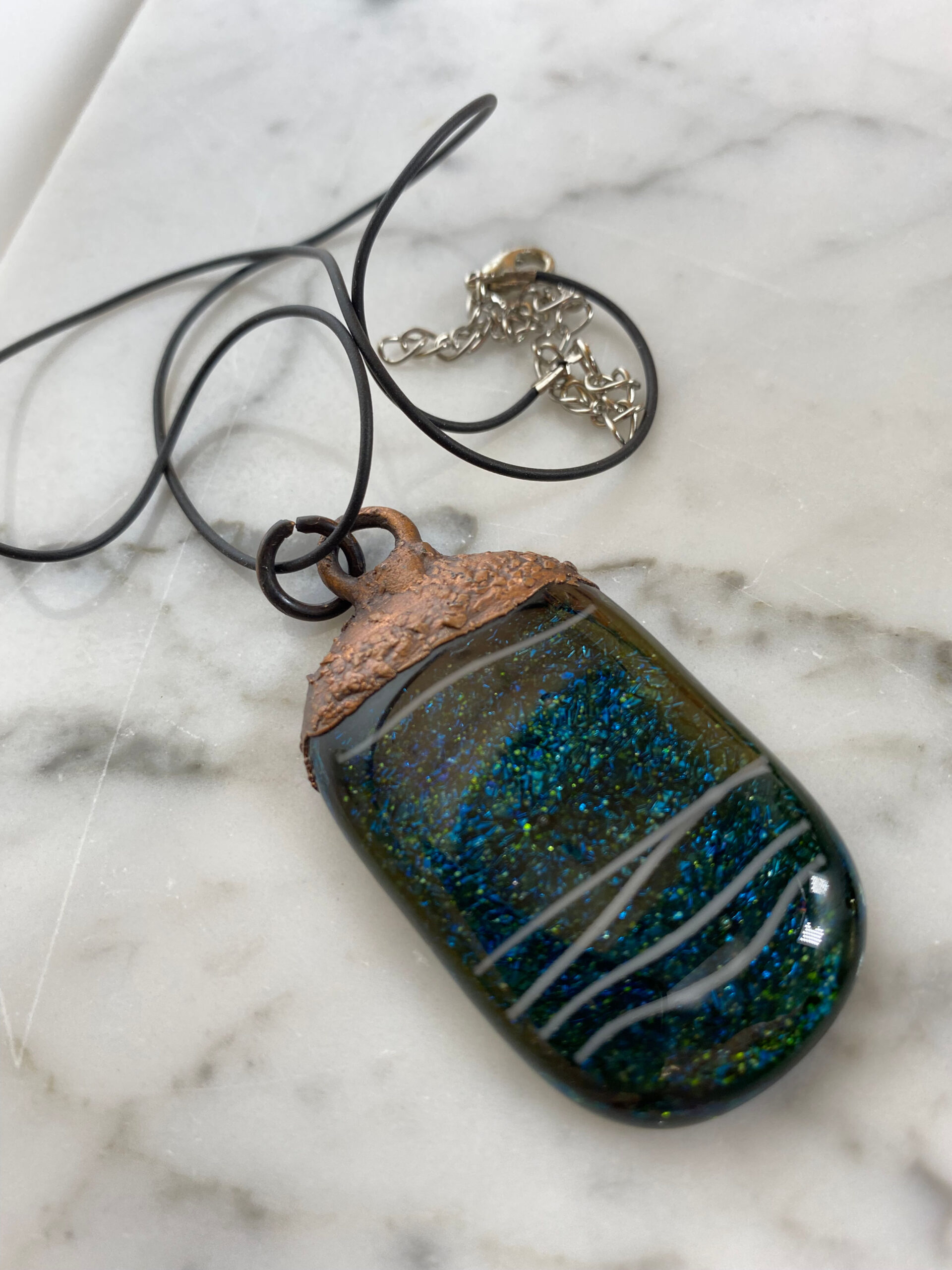 Electroformed Copper Pendant Green Fused Glass Electroformed Copper Pendant Green Fused Glass