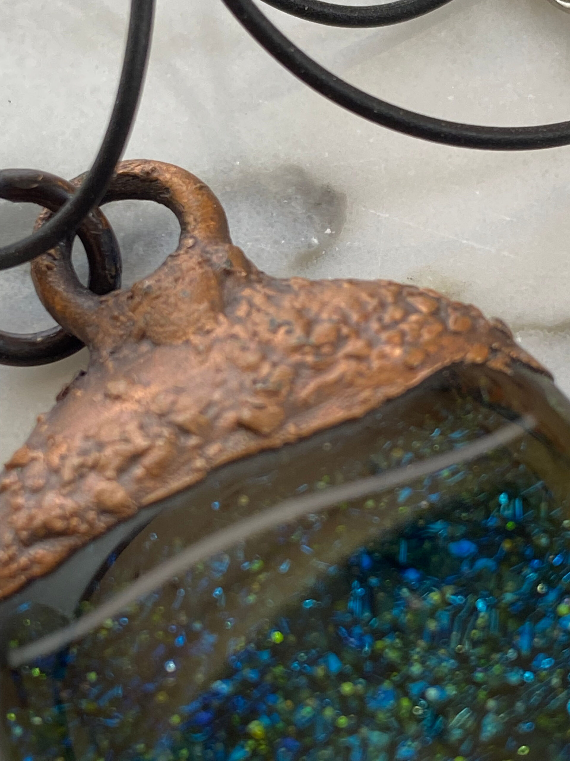 Electroformed Copper Pendant Green Fused Glass Electroformed Copper Pendant Green Fused Glass