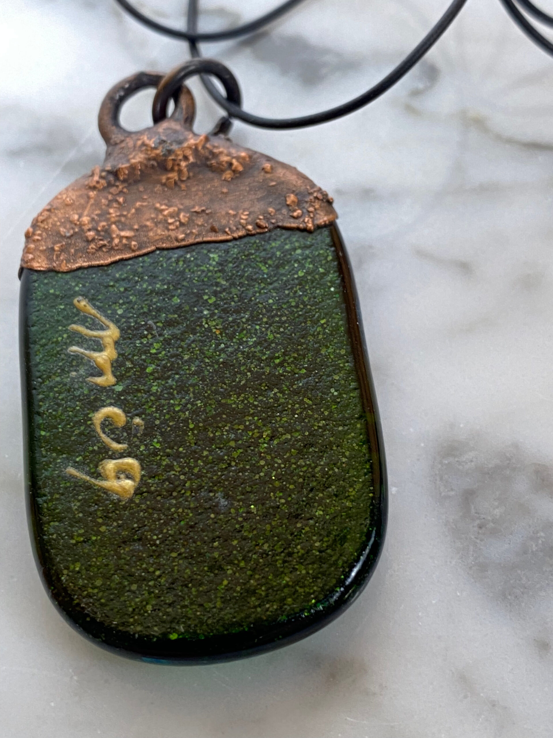 Electroformed Copper Pendant Green Fused Glass Electroformed Copper Pendant Green Fused Glass