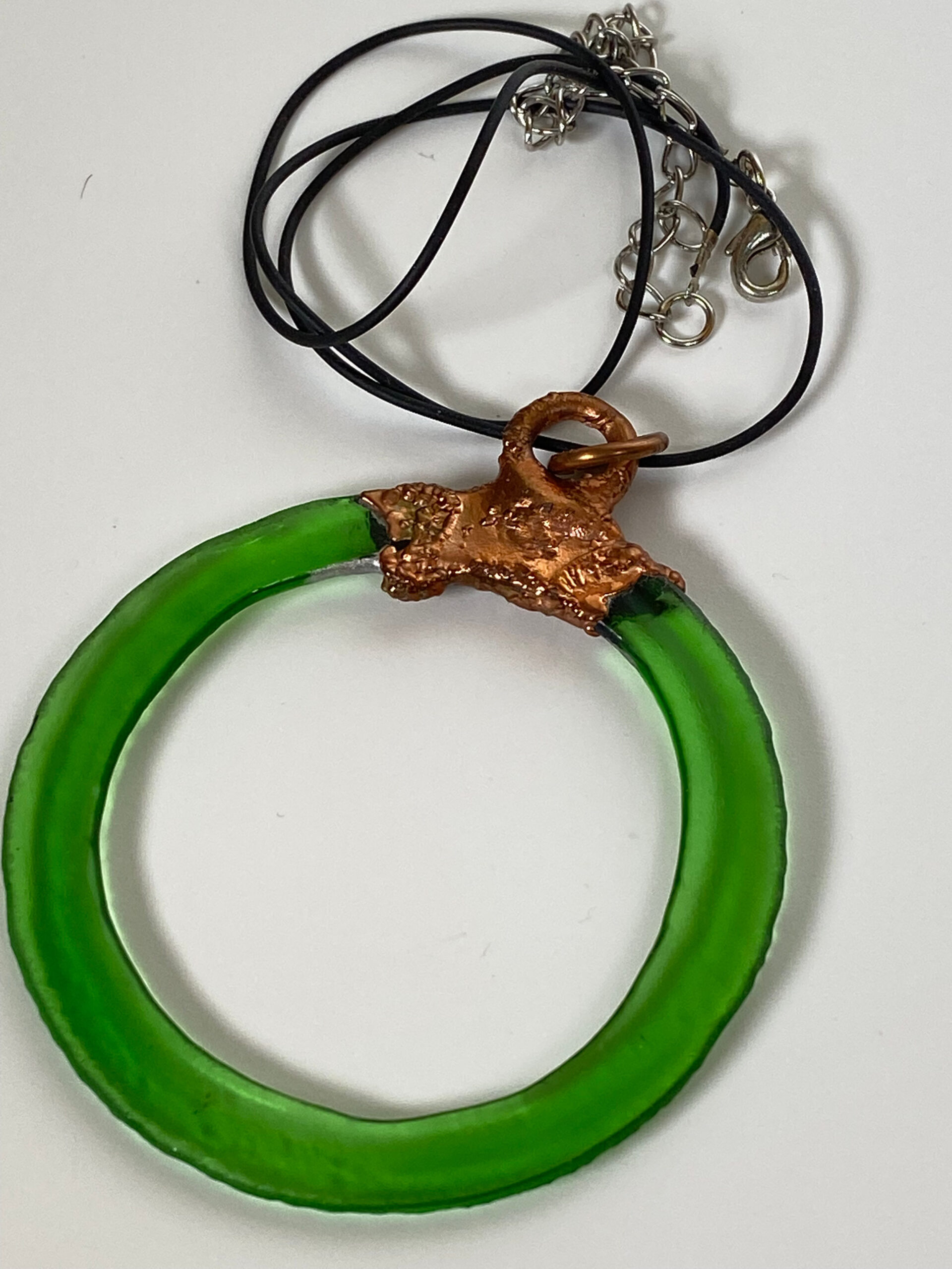 Electroformed Copper Pendant Green Recycled Glass (Save The Environment)