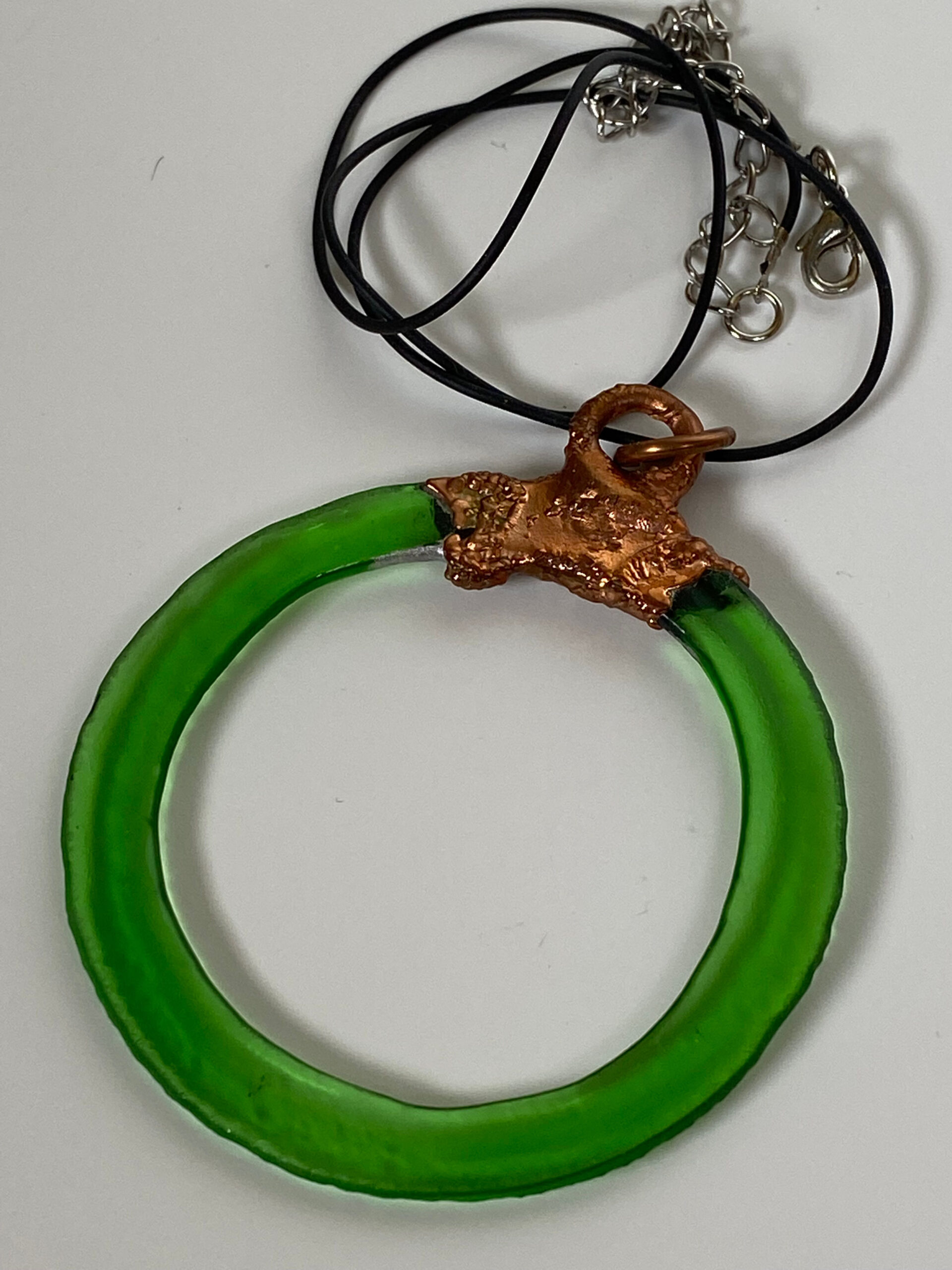 Electroformed Copper Pendant Green Recycled Glass (Save The Environment)