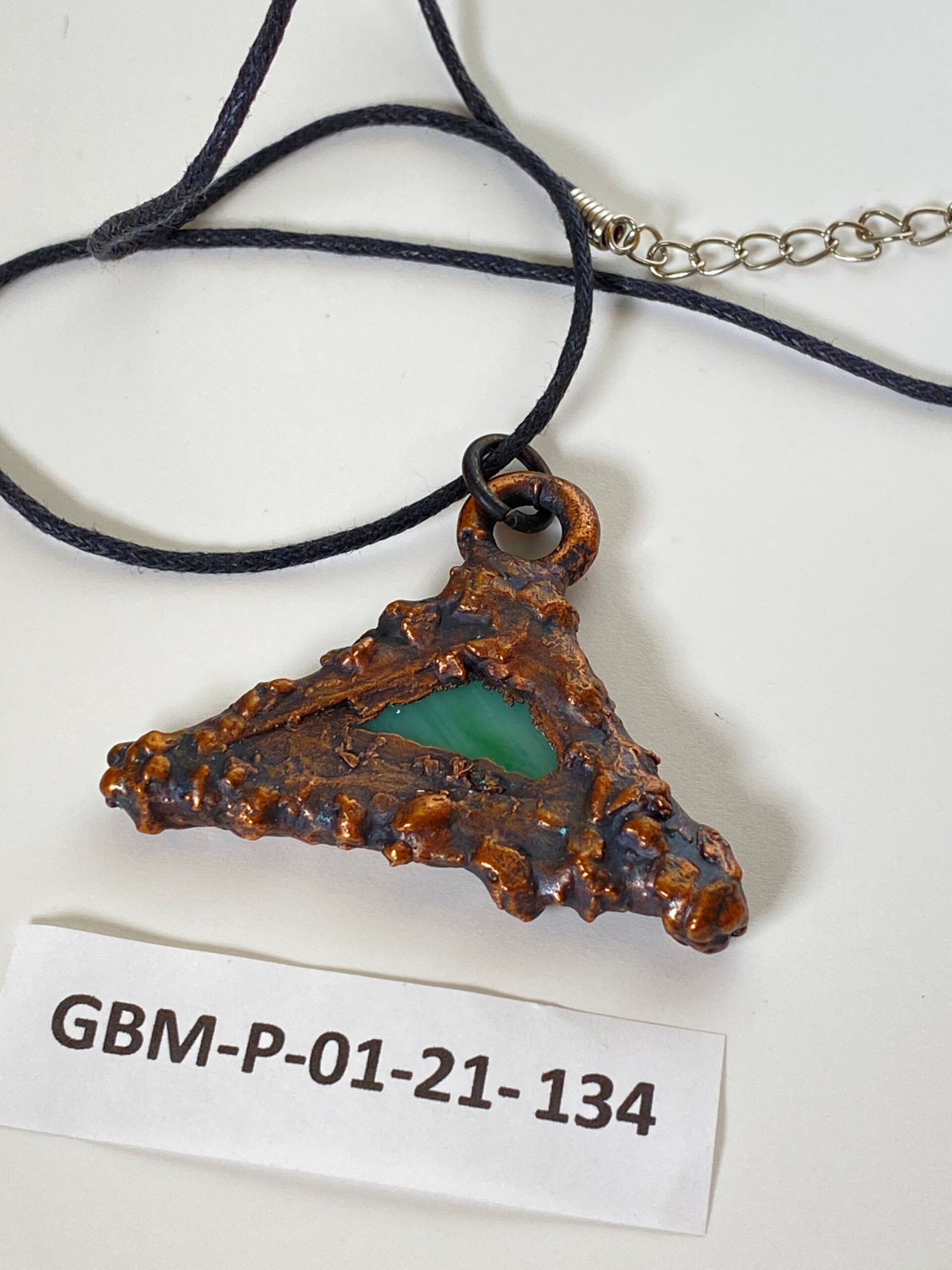 Electroformed Copper Pendant Green Fused Glass Unique Triangle Shape Electroformed Copper Pendant Green Fused Glass Unique Triangle Shape