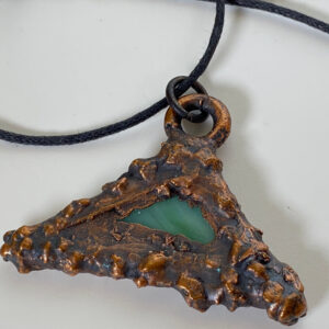 Electroformed Copper Pendant Green Fused Glass Unique Triangle Shape