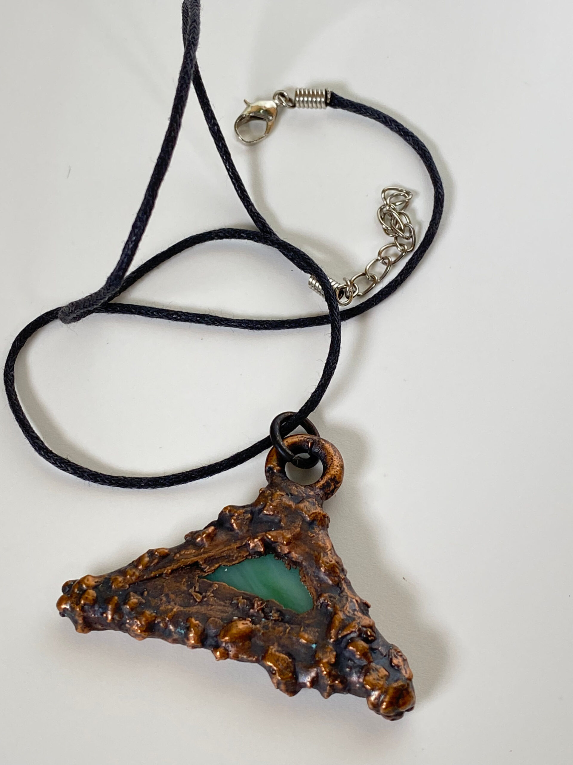 Electroformed Copper Pendant Green Fused Glass Unique Triangle Shape Electroformed Copper Pendant Green Fused Glass Unique Triangle Shape