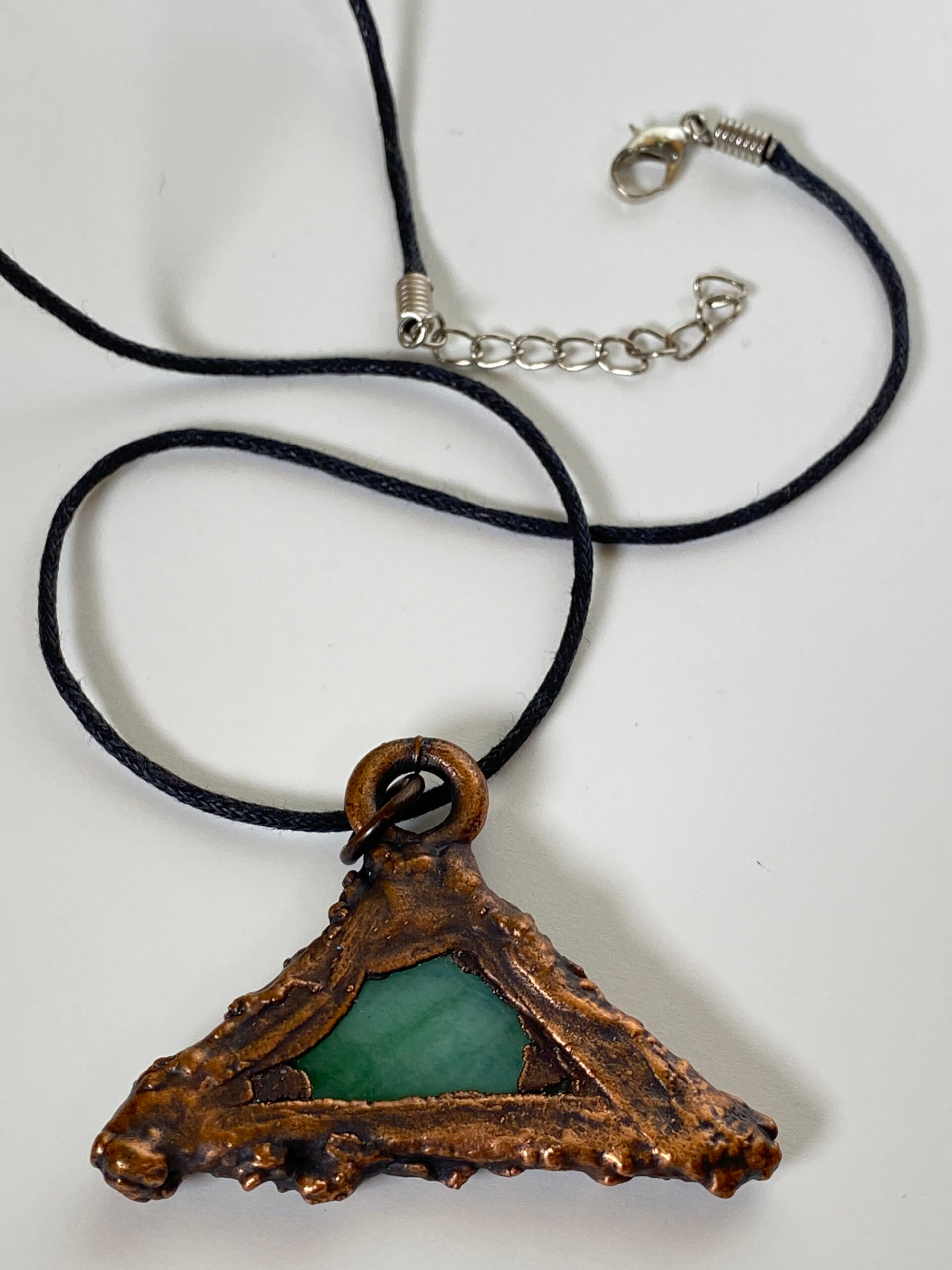 Electroformed Copper Pendant Green Fused Glass Unique Triangle Shape Electroformed Copper Pendant Green Fused Glass Unique Triangle Shape