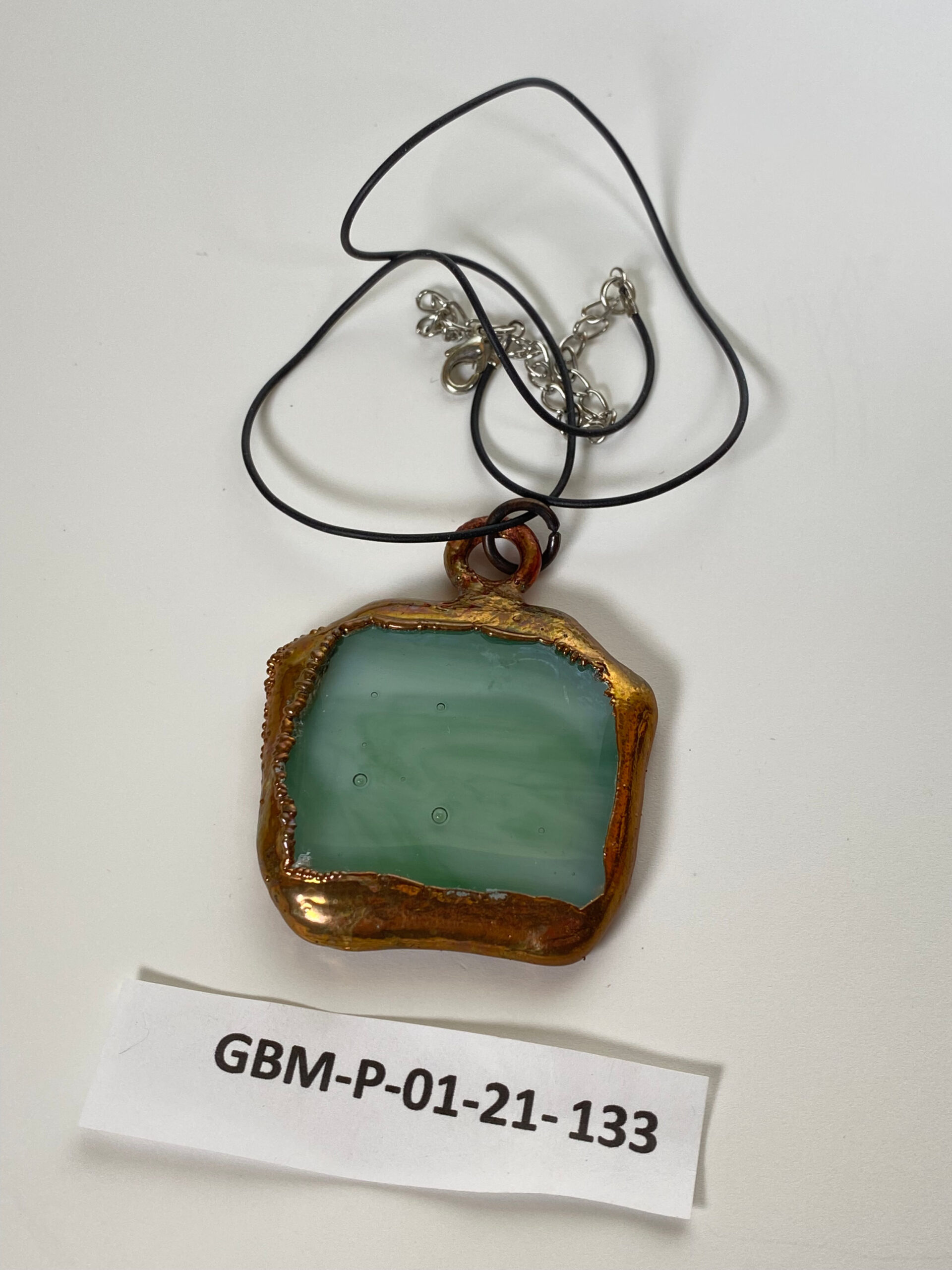 Electroformed Copper Pendant Green Fused Glass Electroformed Copper Pendant Green Fused Glass