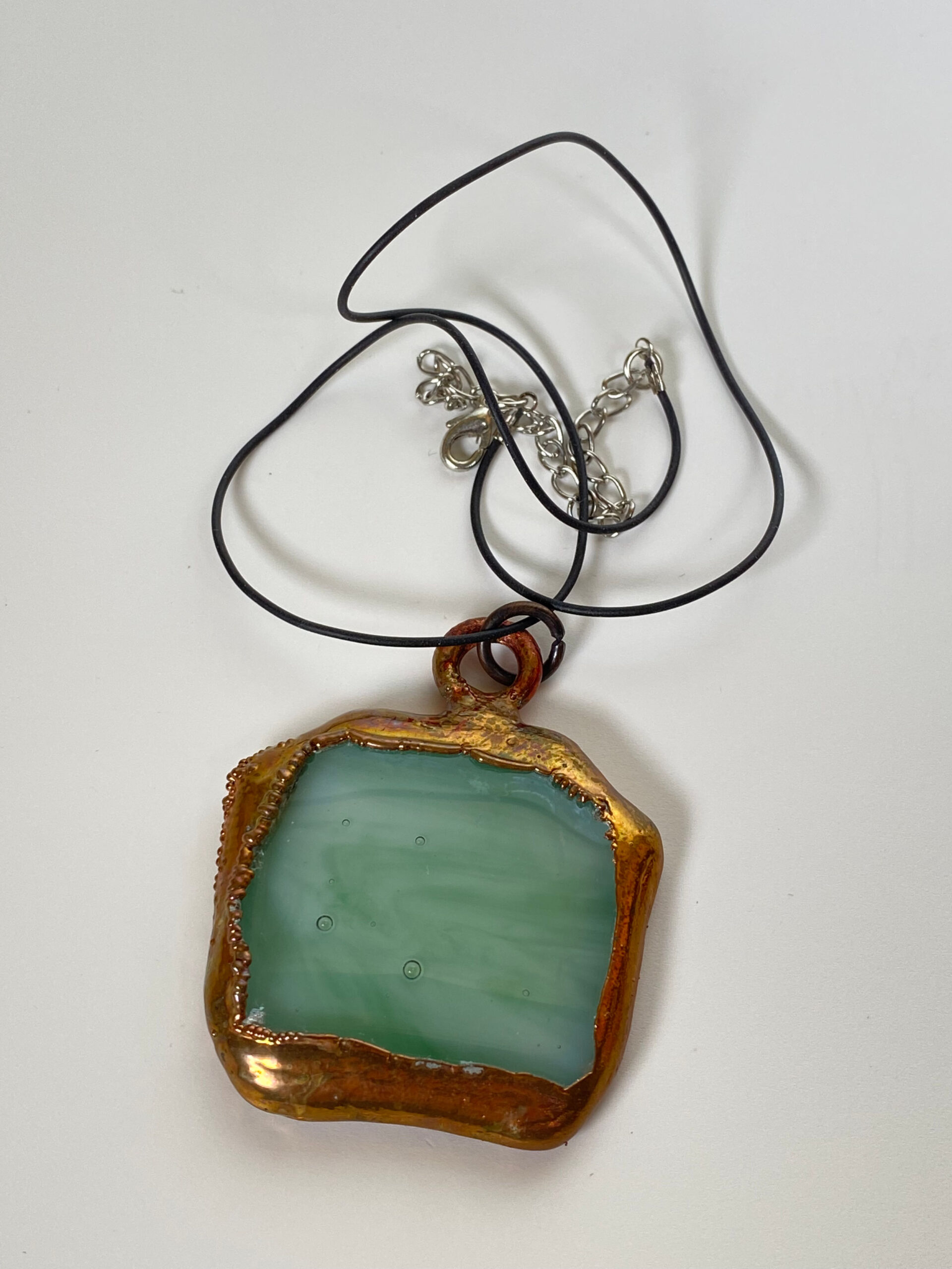 Electroformed Copper Pendant Green Fused Glass Electroformed Copper Pendant Green Fused Glass