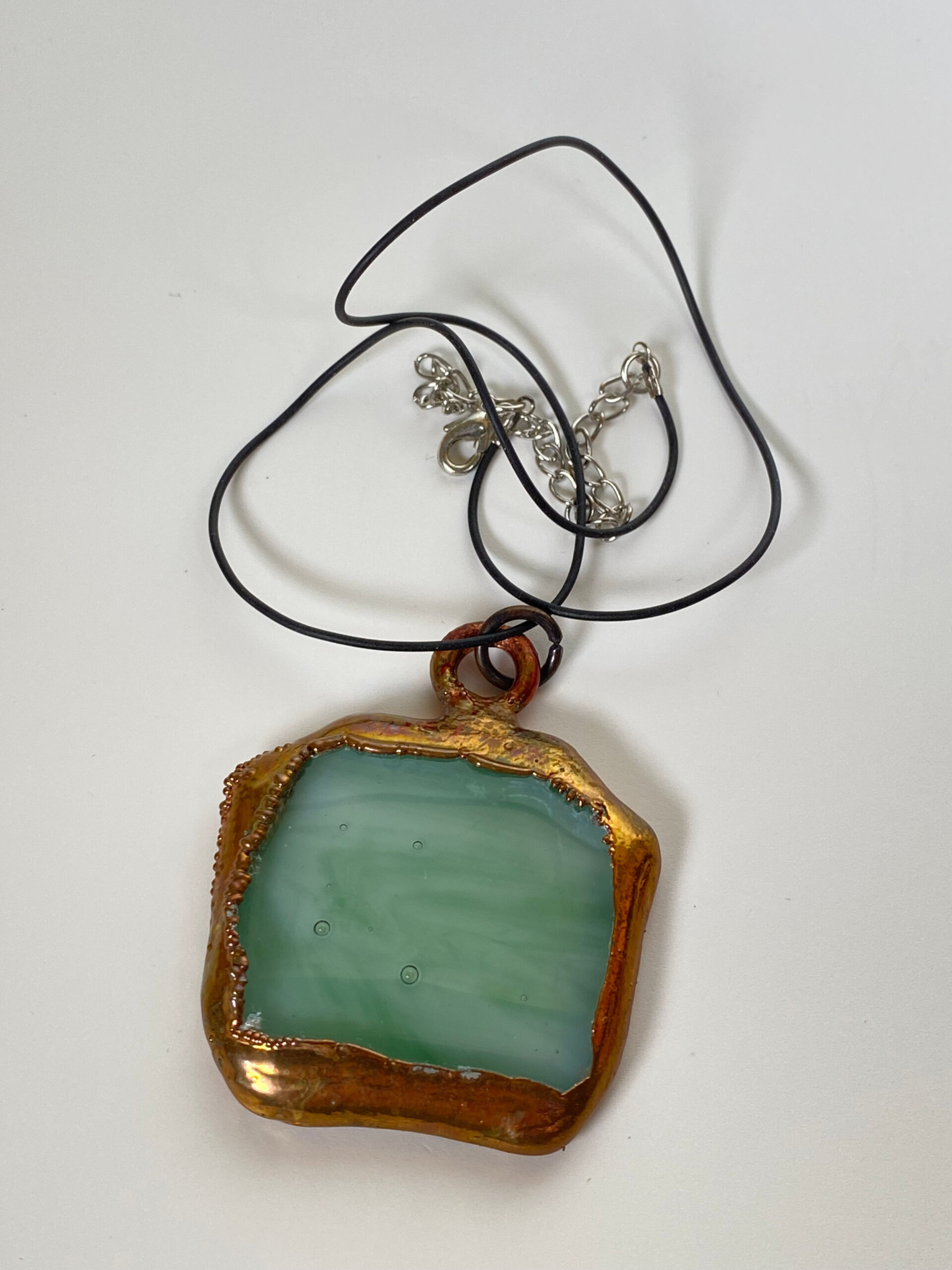Electroformed Copper Pendant Green Fused Glass Electroformed Copper Pendant Green Fused Glass