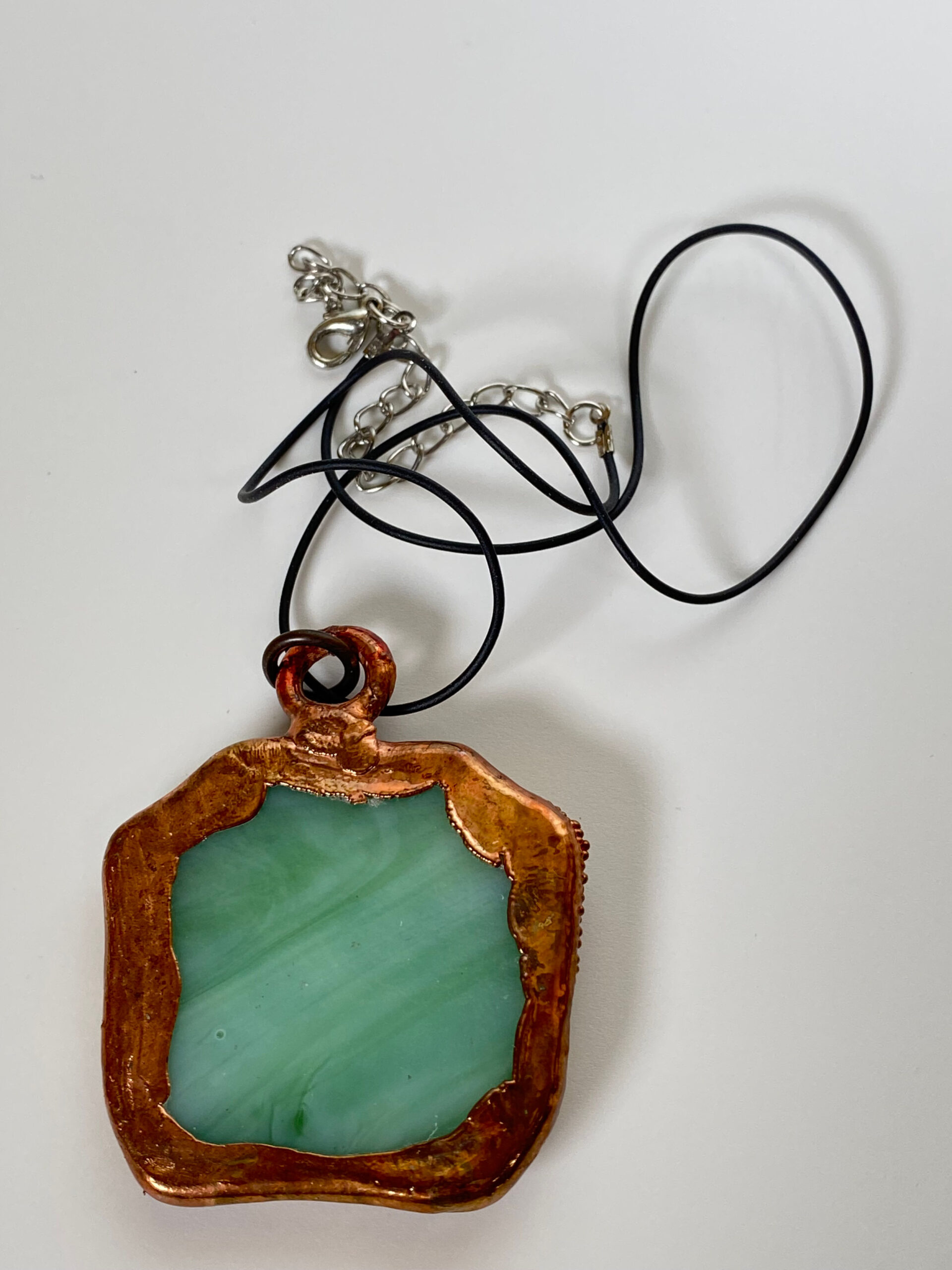 Electroformed Copper Pendant Green Fused Glass Electroformed Copper Pendant Green Fused Glass