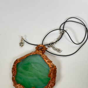 Electroformed Copper Pendant Green Fused Glass (Large)