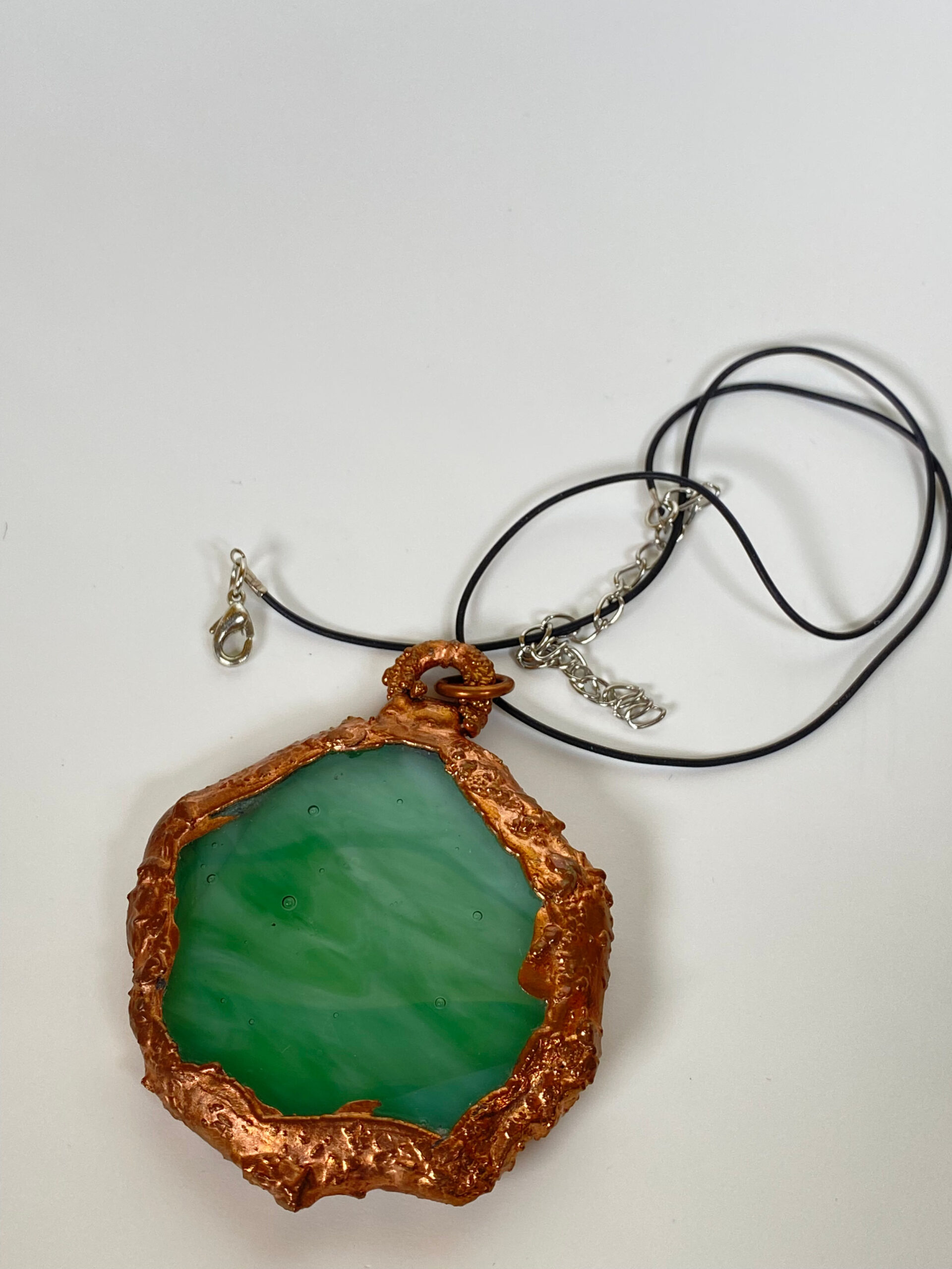 Electroformed Copper Pendant Green Fused Glass (Large) Electroformed Copper Pendant Green Fused Glass (Large)
