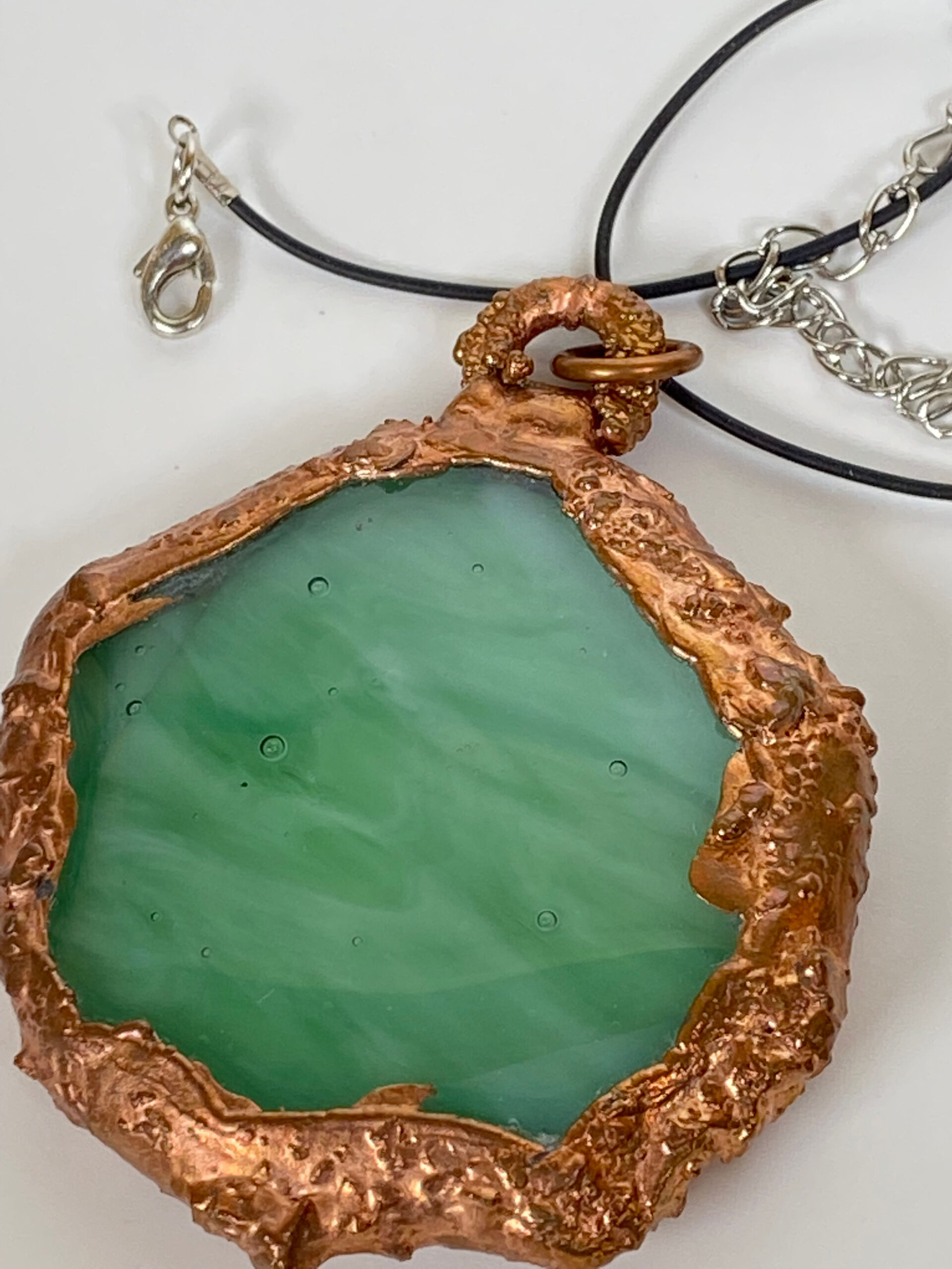 Electroformed Copper Pendant Green Fused Glass (Large) Electroformed Copper Pendant Green Fused Glass (Large)