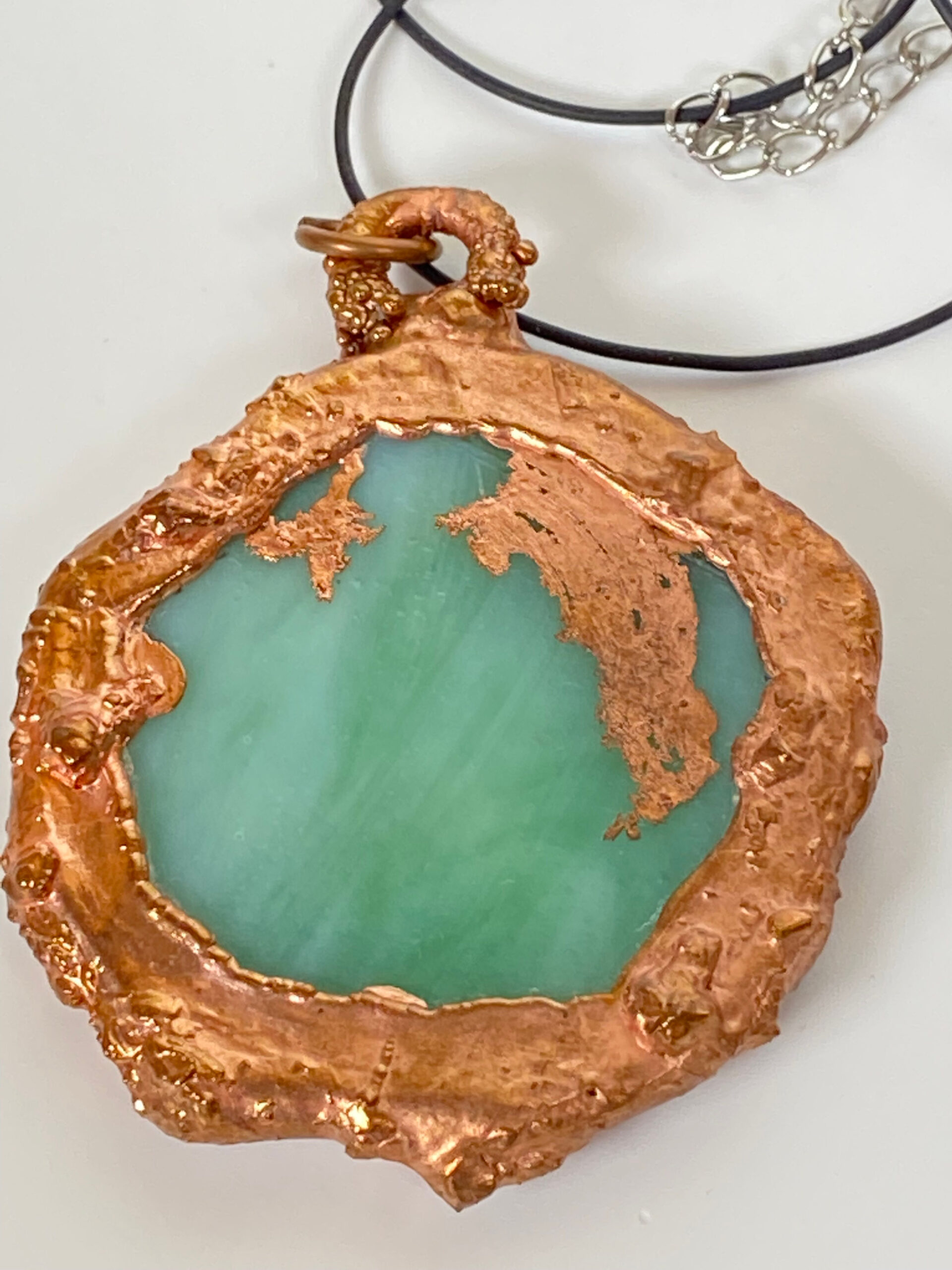 Electroformed Copper Pendant Green Fused Glass (Large) Electroformed Copper Pendant Green Fused Glass (Large)