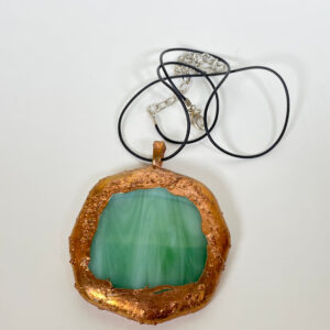 Electroformed Copper Pendant Green Fused Glass (Large)