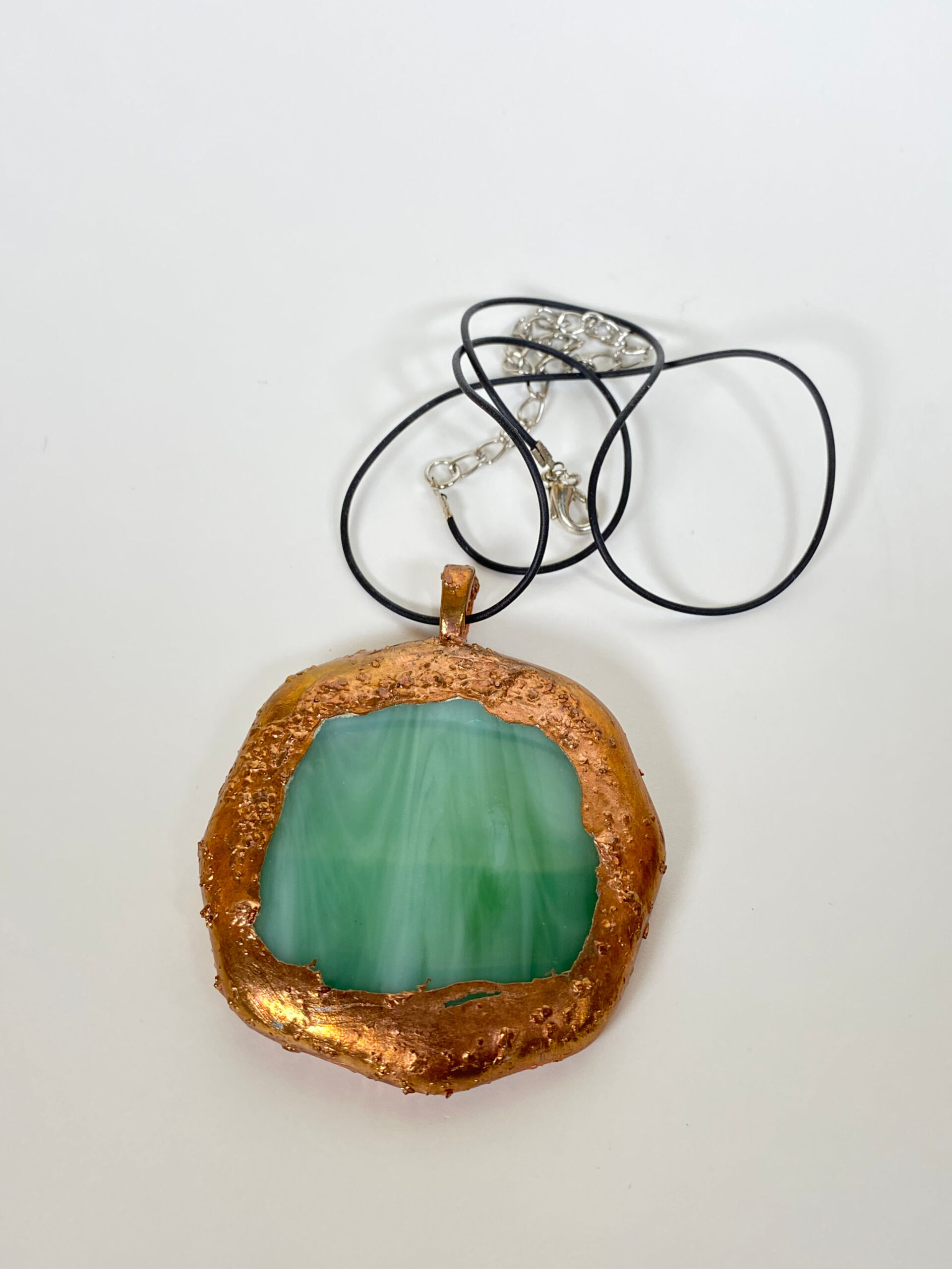 Electroformed Copper Pendant Green Fused Glass (Large) Electroformed Copper Pendant Green Fused Glass (Large)