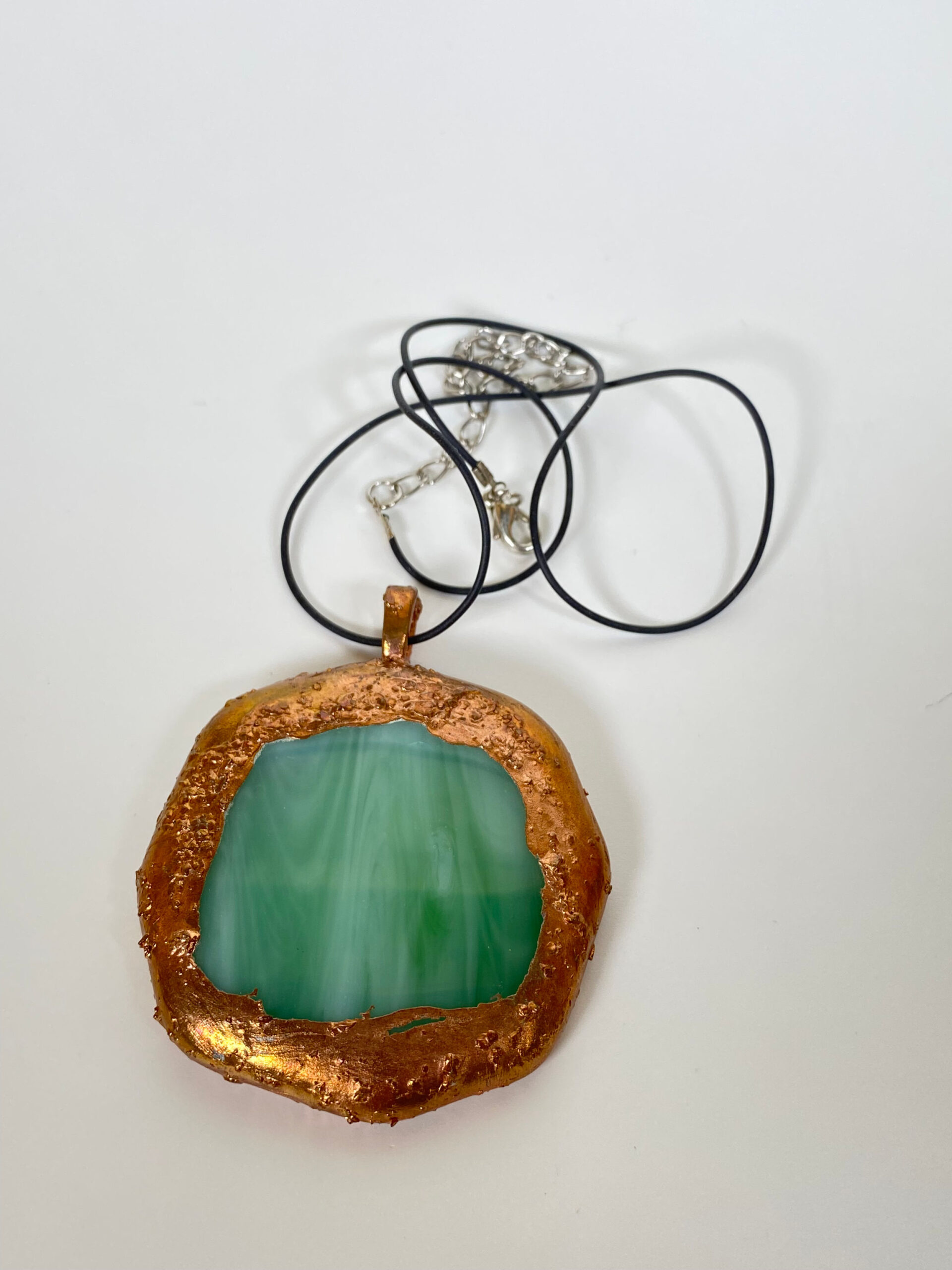 Electroformed Copper Pendant Green Fused Glass (Large) Electroformed Copper Pendant Green Fused Glass (Large)