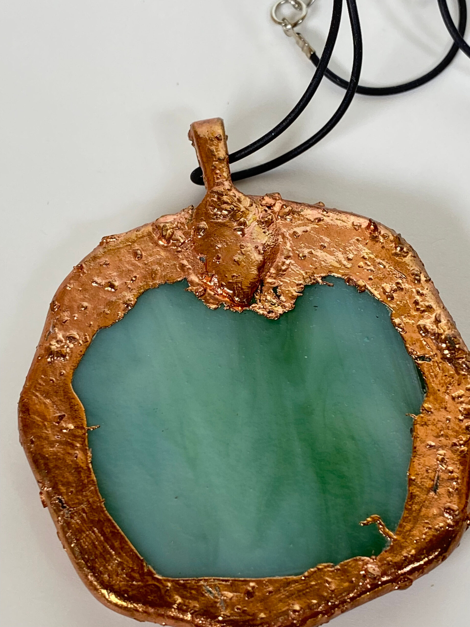 Electroformed Copper Pendant Green Fused Glass (Large) Electroformed Copper Pendant Green Fused Glass (Large)