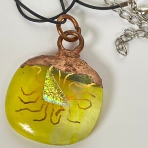 Electroformed Copper Pendant Yellow With Gold Accents And Yellow/Green dichroic glass Fused Glass