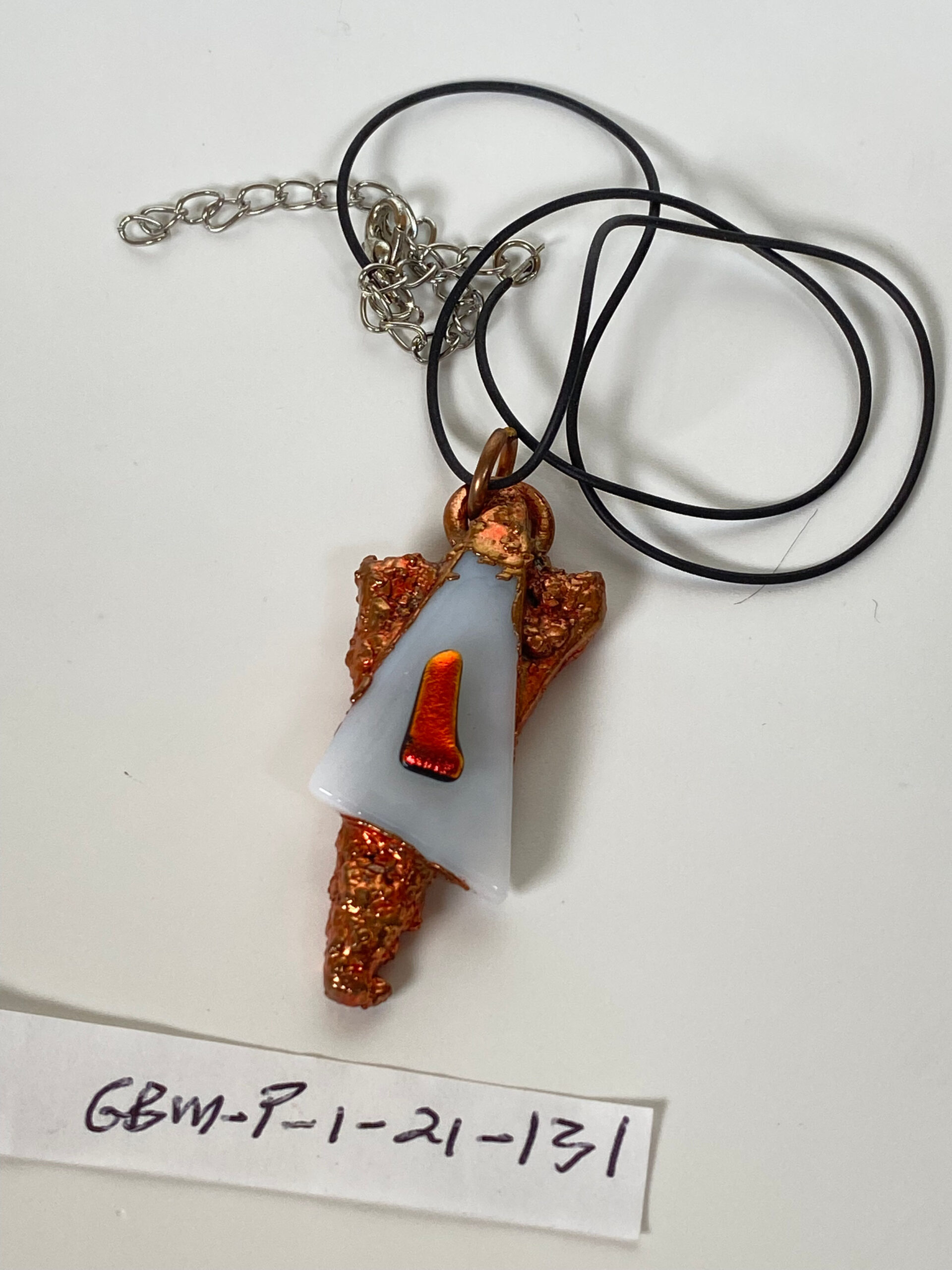 Electroformed Copper Pendant White With Copper Accents And Copper dichroic glass Fused Glass Electroformed Copper Pendant White With Copper Accents And Copper dichroic glass Fused Glass