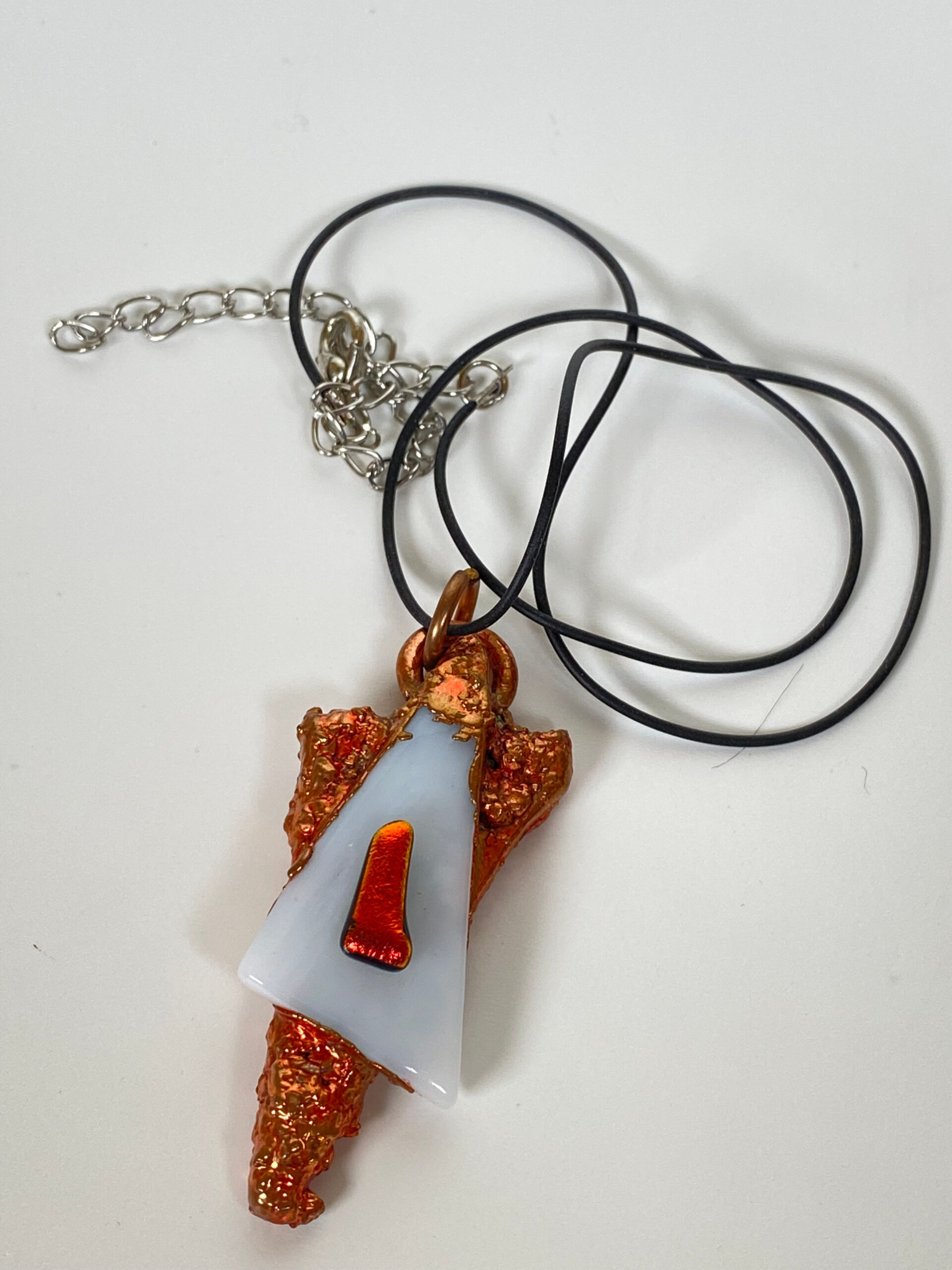 Electroformed Copper Pendant White With Copper Accents And Copper dichroic glass Fused Glass Electroformed Copper Pendant White With Copper Accents And Copper dichroic glass Fused Glass