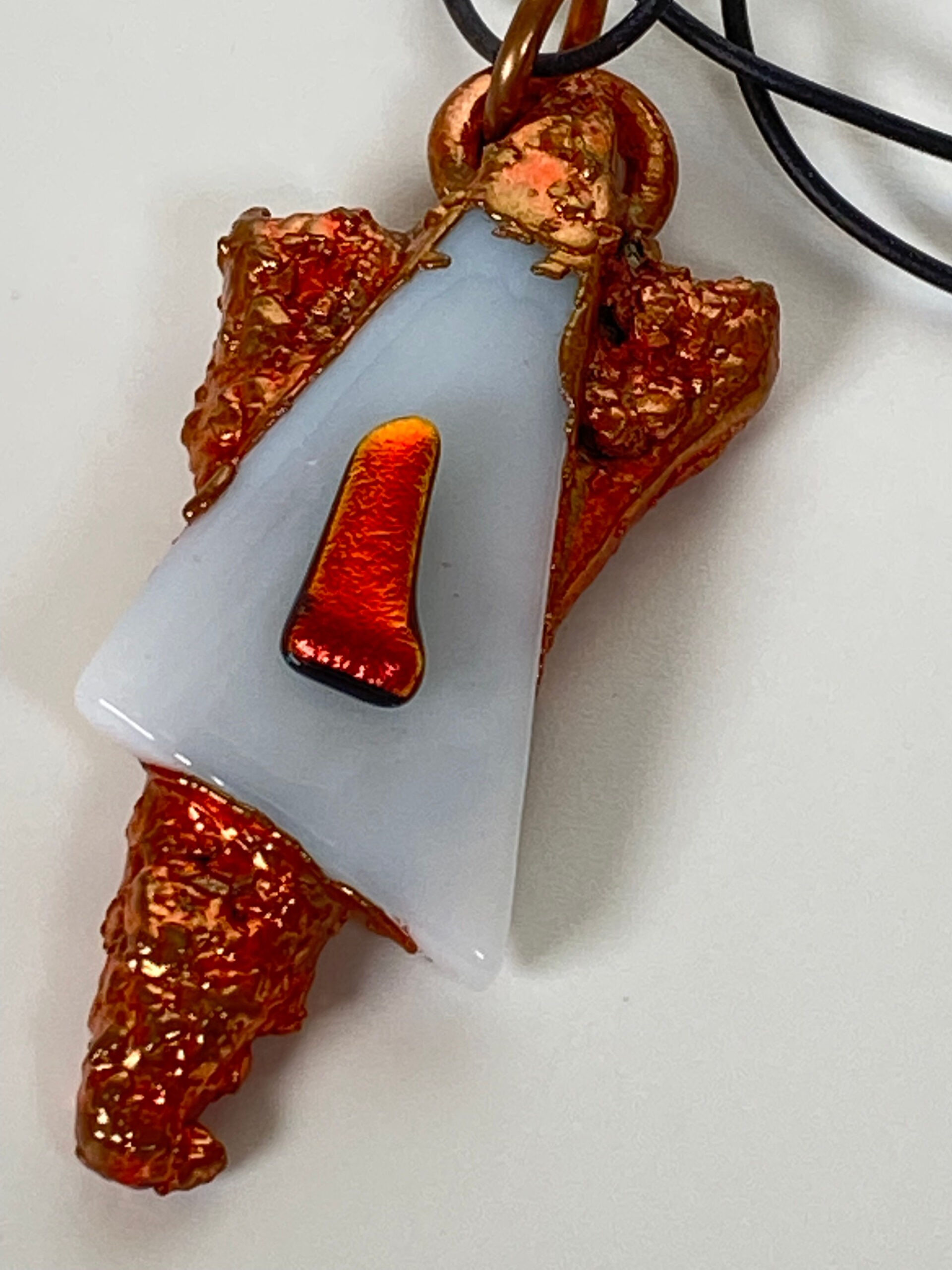 Electroformed Copper Pendant White With Copper Accents And Copper dichroic glass Fused Glass Electroformed Copper Pendant White With Copper Accents And Copper dichroic glass Fused Glass
