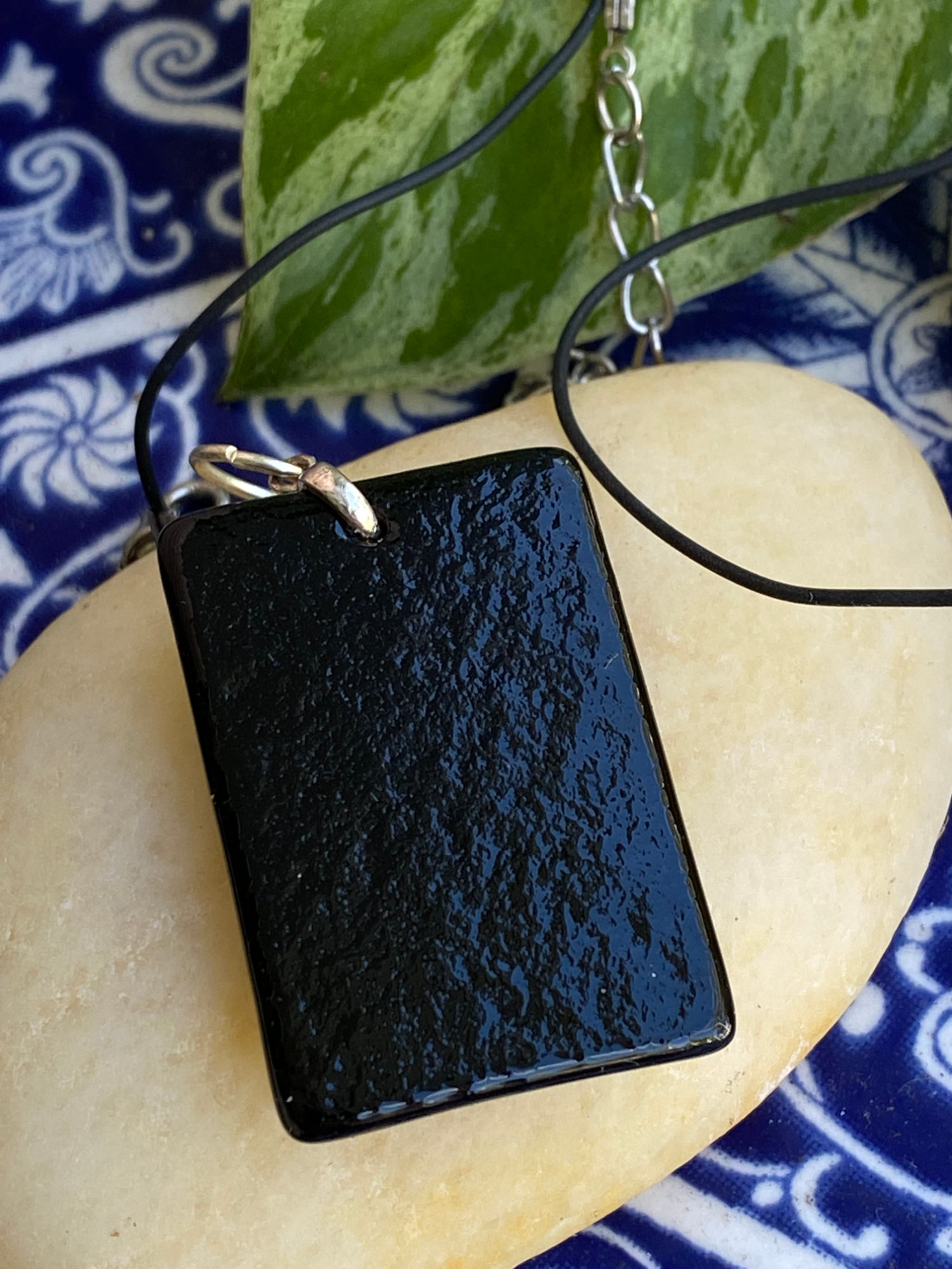Electroformed Copper Fused Glass Pendant Black With Copper Dichroic Glass Accents