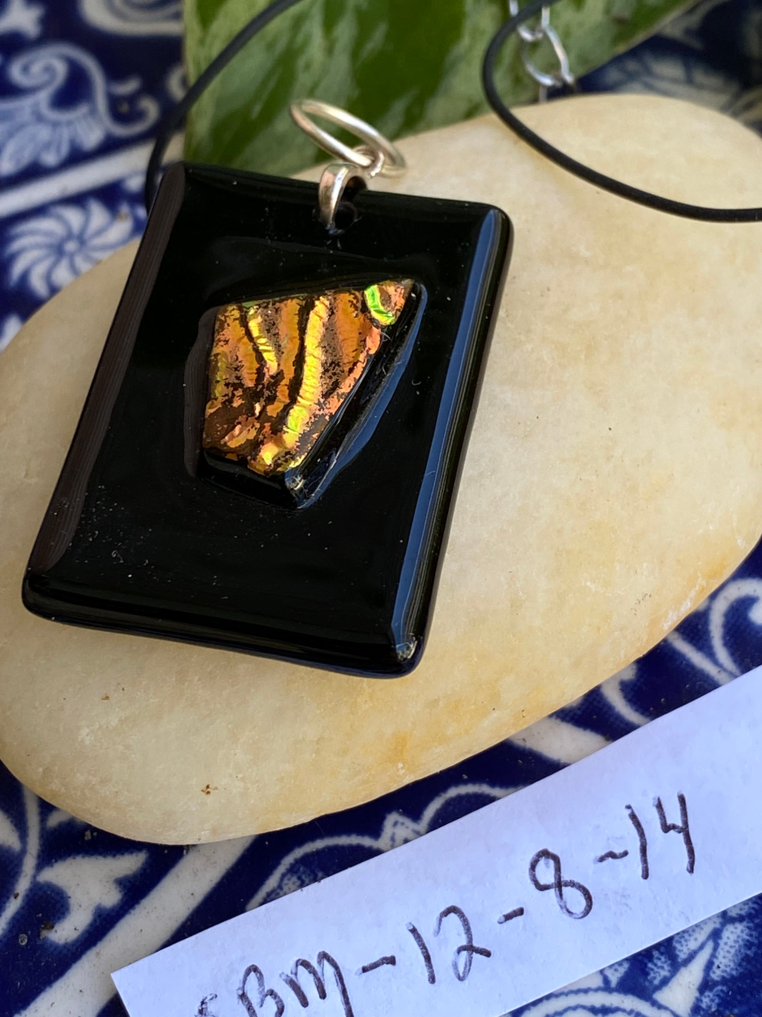 Electroformed Copper Fused Glass Pendant Black With Copper Dichroic Glass Accents