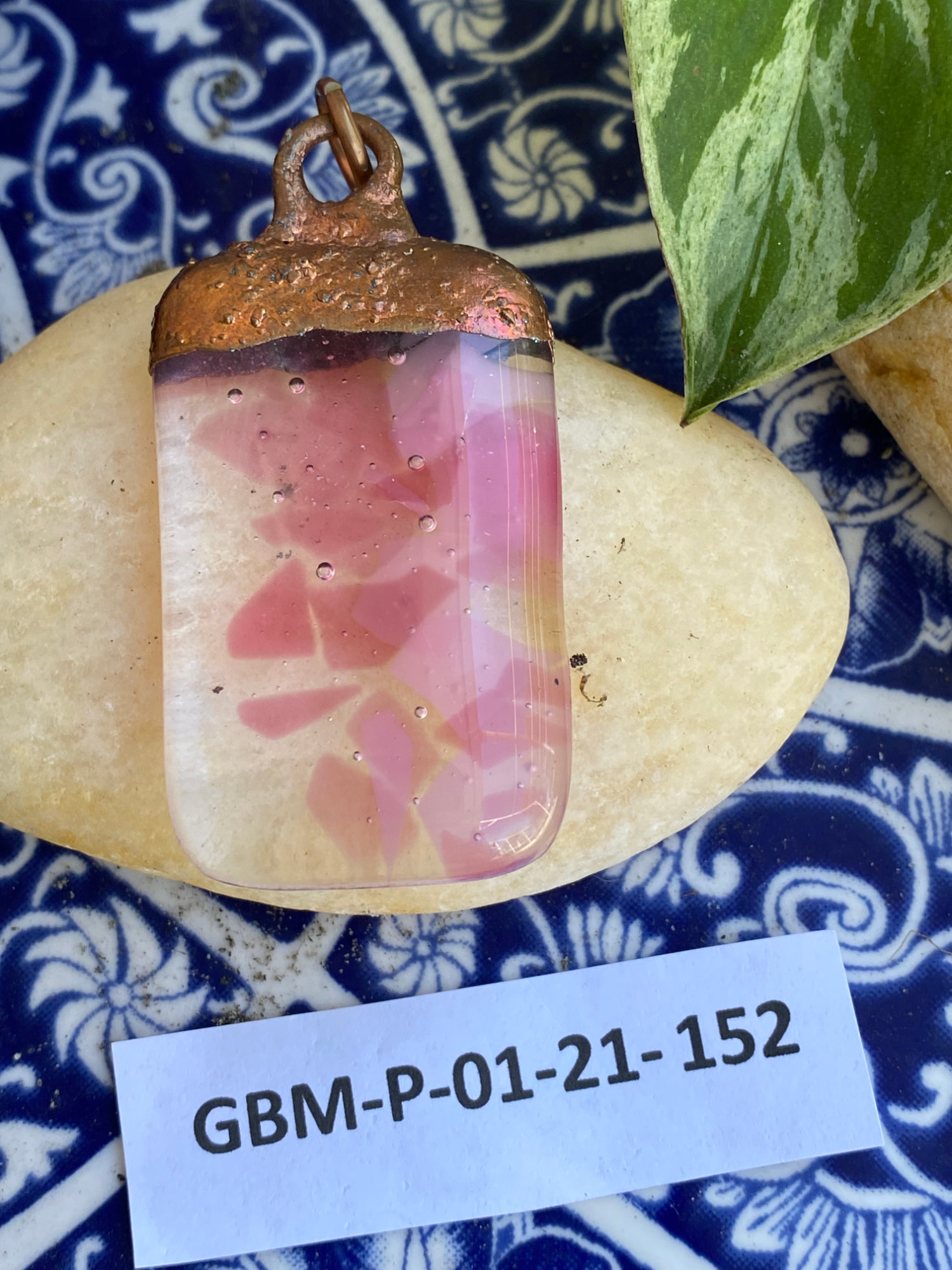Electroformed Copper Pendant Clear With Pink Accents Fused Glass Electroformed Copper Pendant Clear With Pink Accents Fused Glass